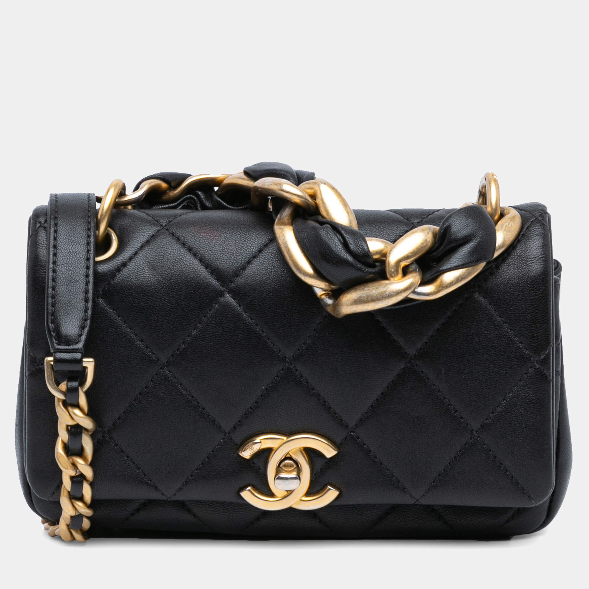 Pre Owned Chanel Black Small Quilted Lambskin Chain is More Flap
