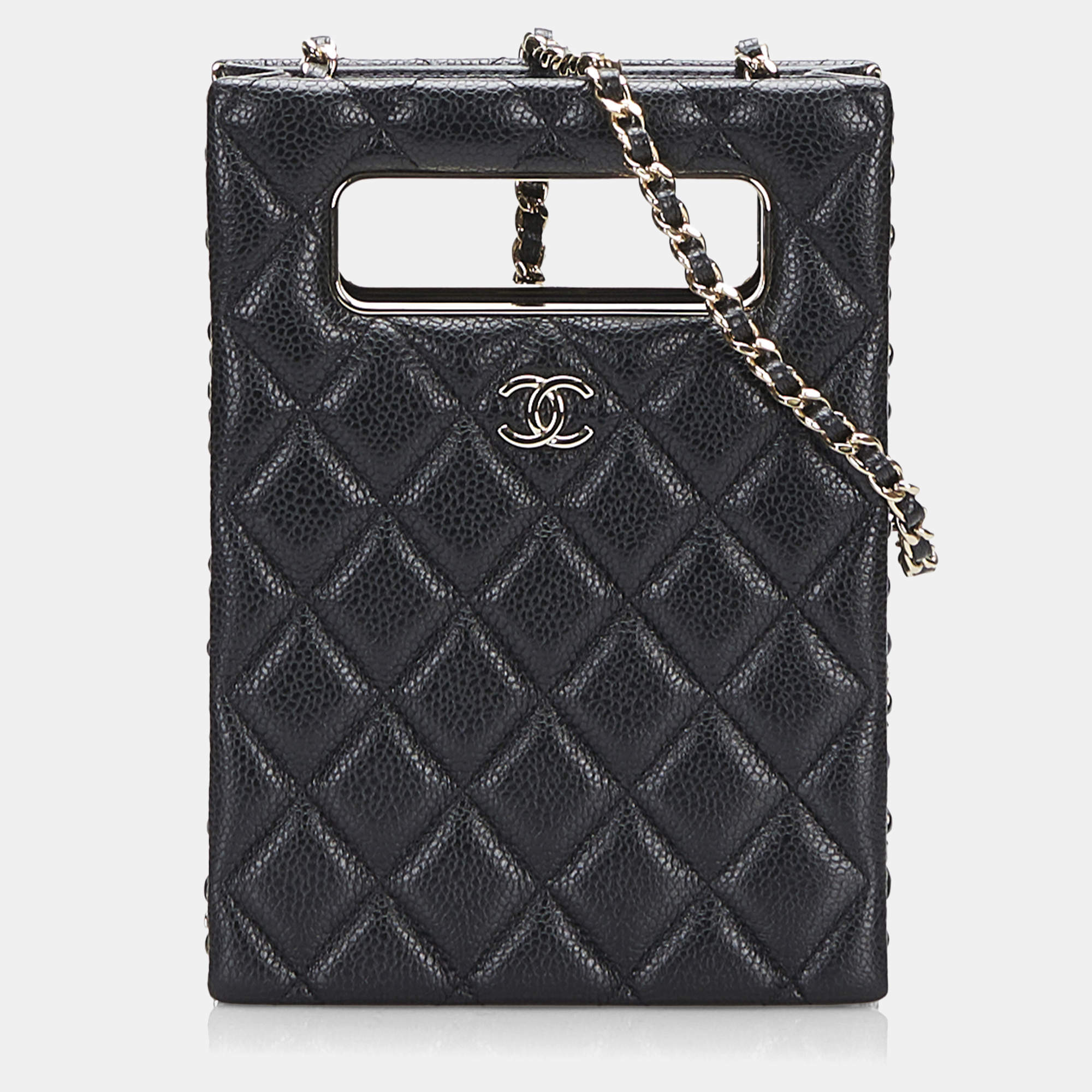 Pre Owned Chanel Black Mini Caviar Chain Around Cut Out Evening Bag