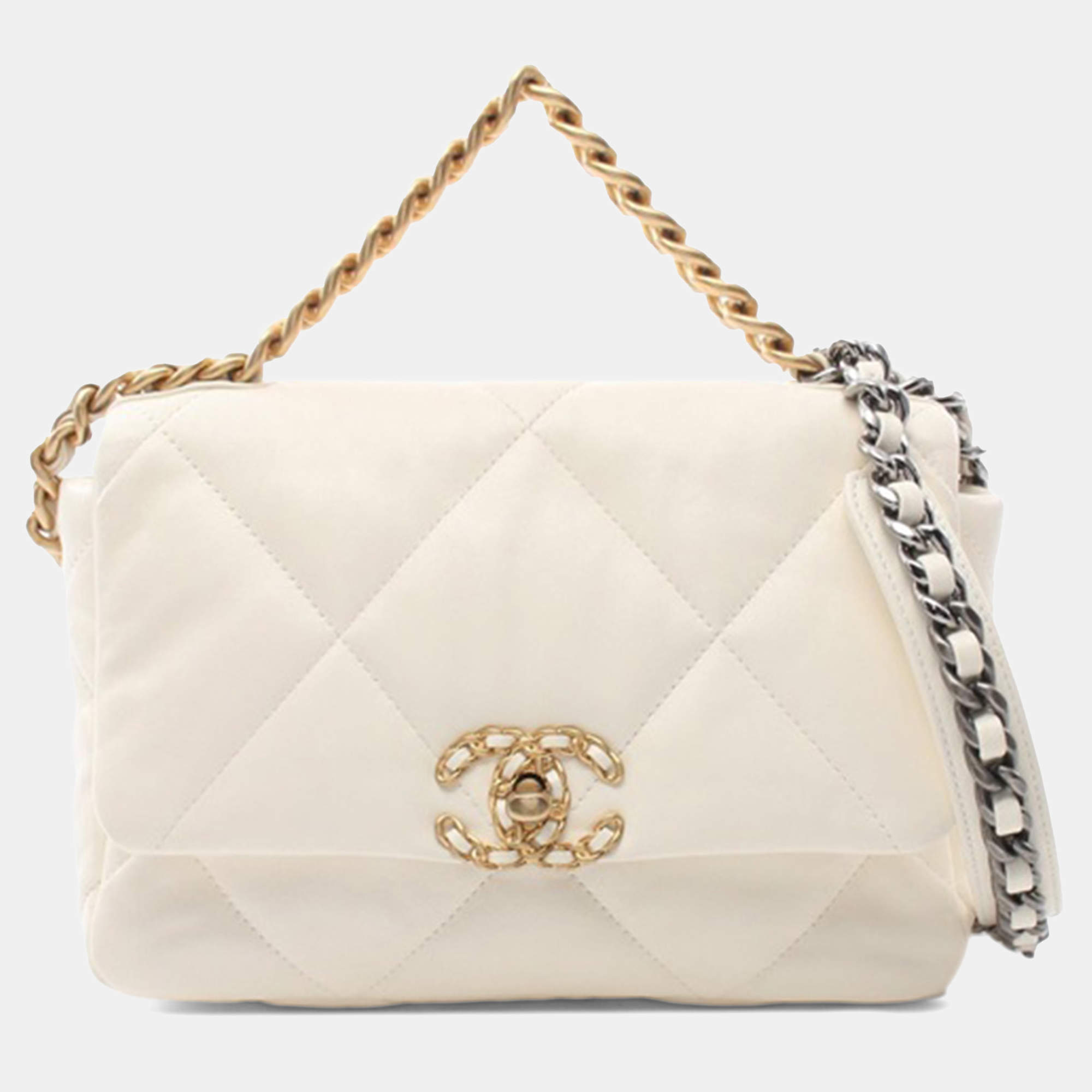 Pre Owned Chanel Cream Medium Lambskin 19 Flap
