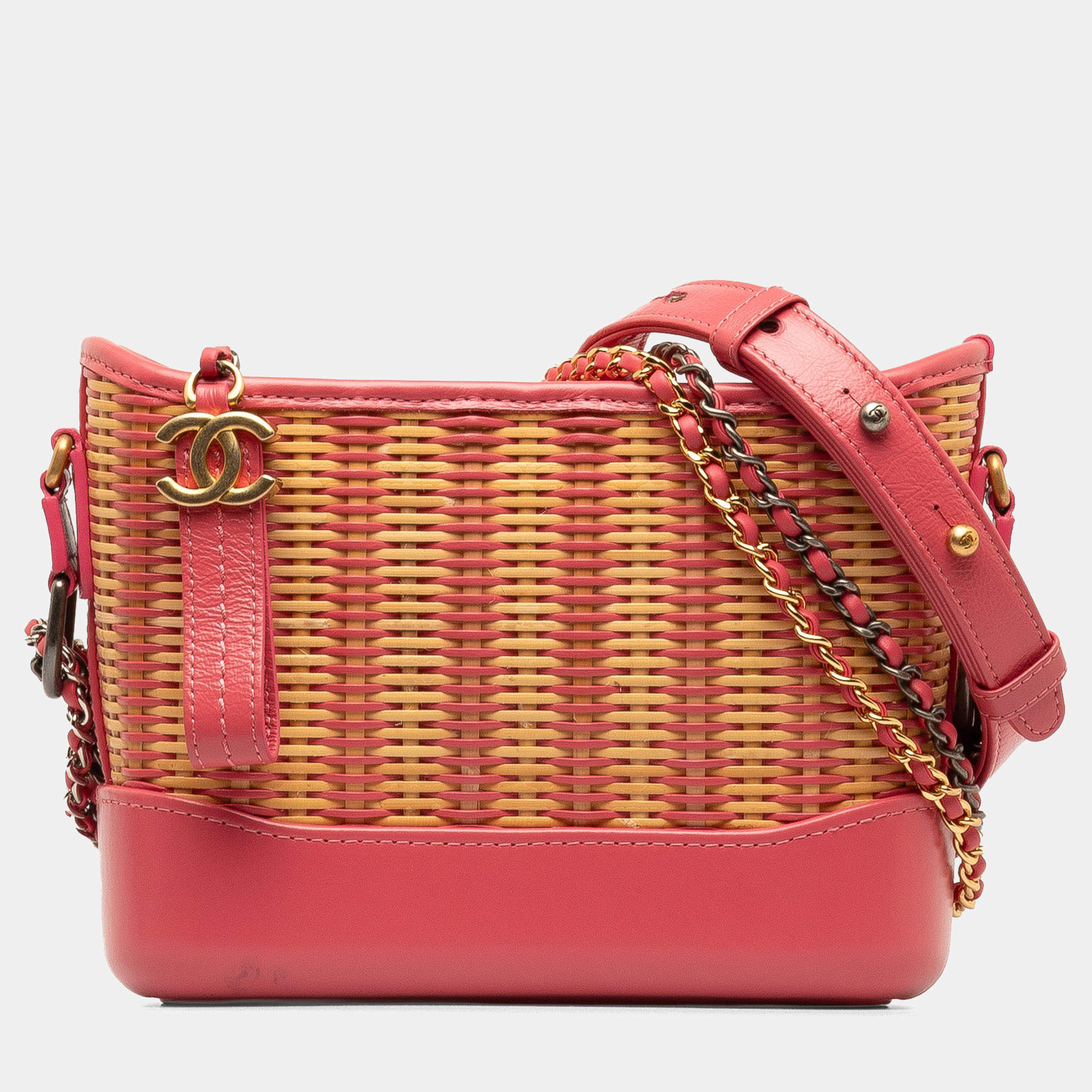 Pre Owned Chanel Pink Small Rattan Gabrielle Crossbody