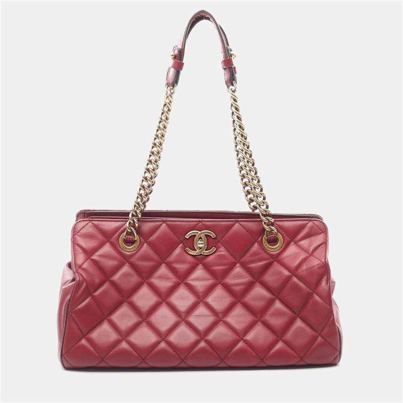 Pre Owned Chanel Perfect Edge Bordeaux Leather Shoulder Bags