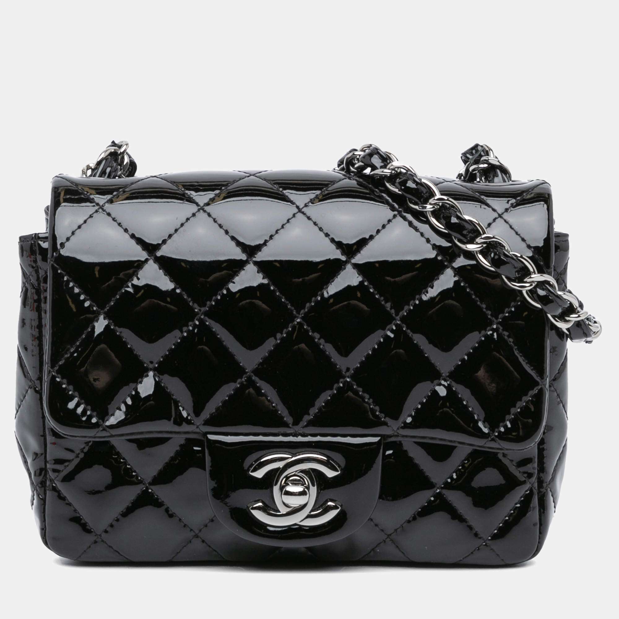 Pre Owned Chanel Black Mini Square Classic Patent Single Flap