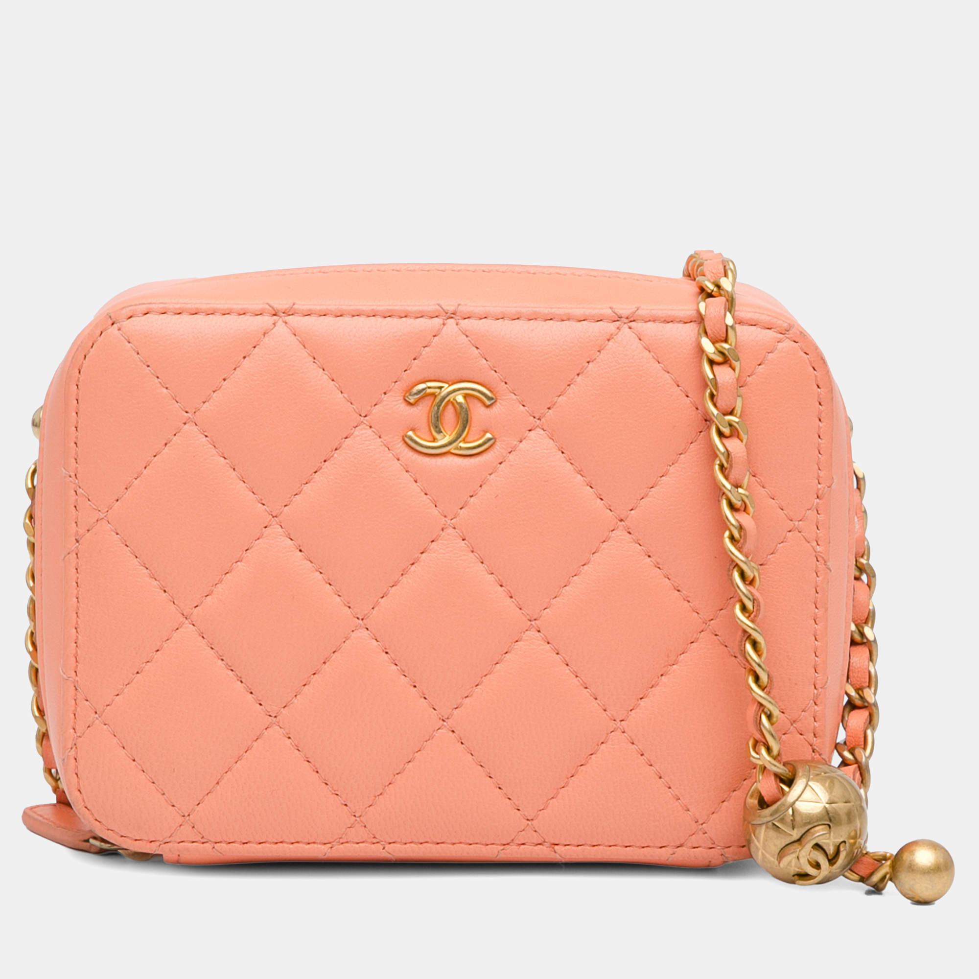 Pre Owned Chanel Orange CC Quilted Lambskin Pearl Crush Camera Bag