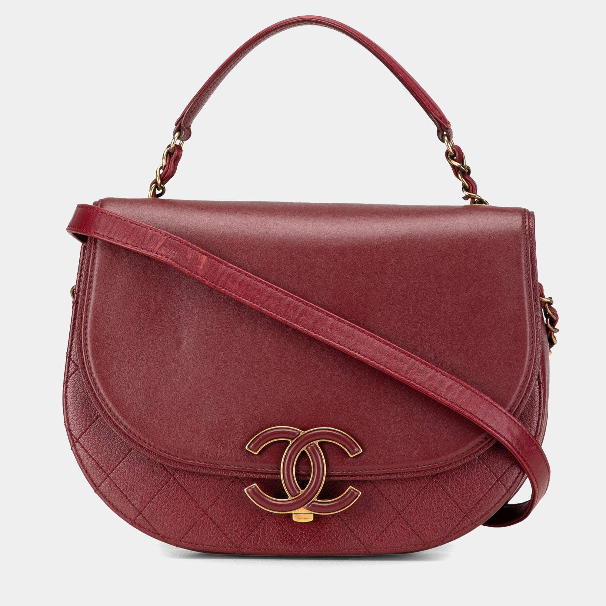 Pre Owned Chanel Red Medium Calfskin Coco Curve Flap