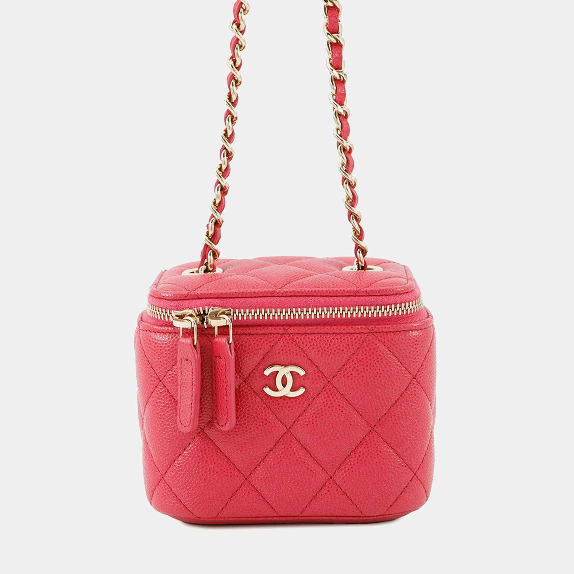 Pre Owned Chanel Matelasse Pink Caviar Leather Mini Vanity Chain Shoulder Bag