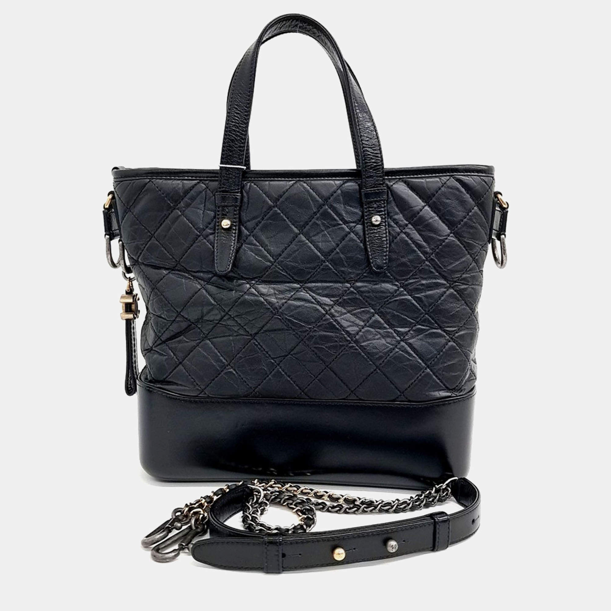 Pre Owned Chanel Black Leather Gabrielle tote and shoulder bag