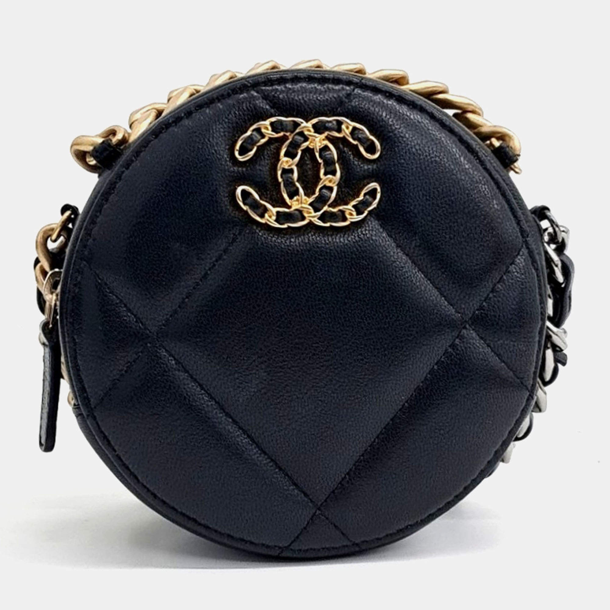 Pre Owned Chanel Black Leather 19 Round Mini Crossbody Bag
