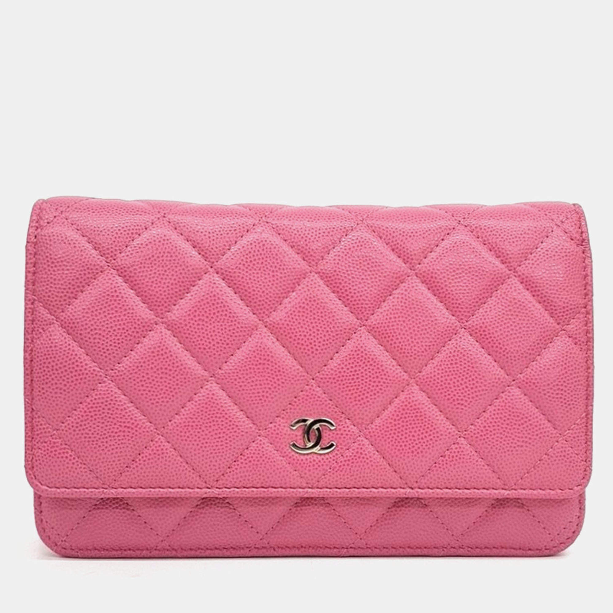 Pre Owned Chanel Pink Leather Caviar WOC Mini Crossbody Bag