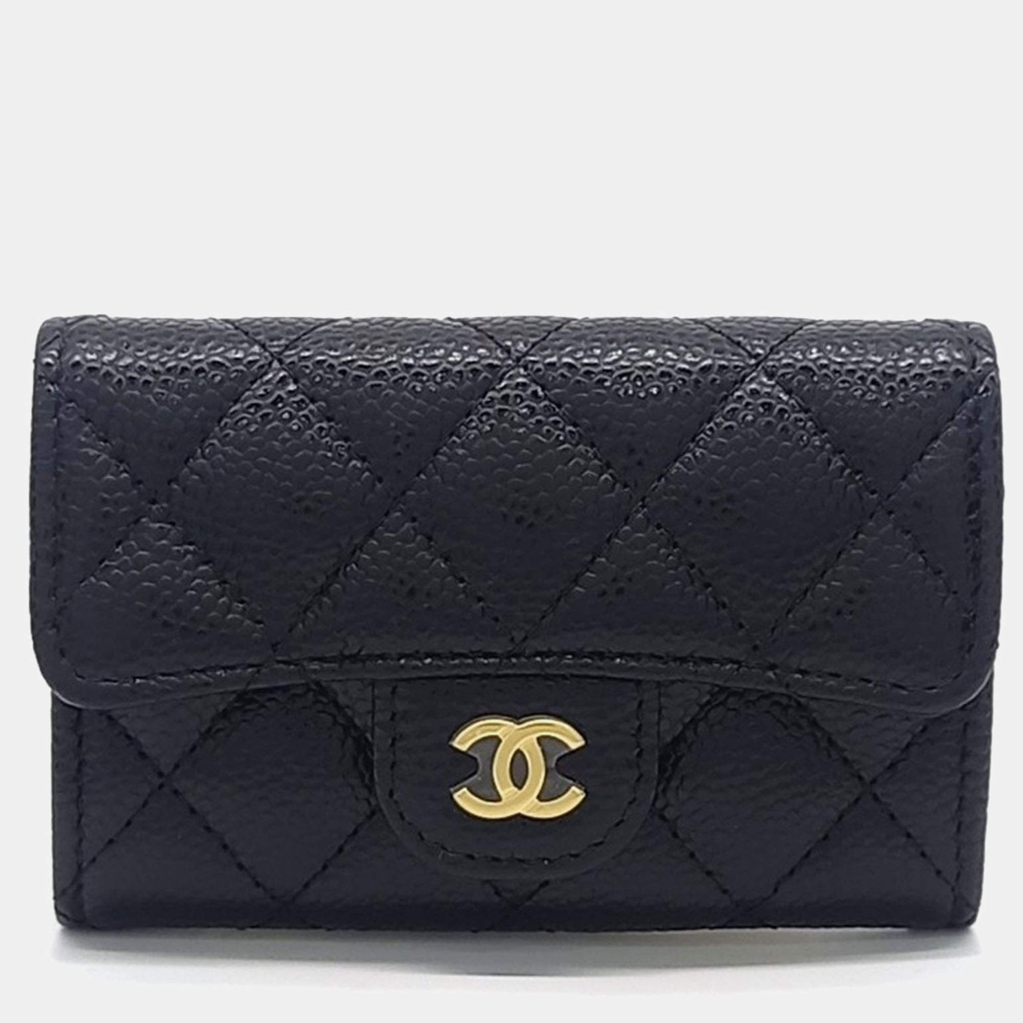 Pre Owned Chanel Black Caviar Leather Caviar Card Holder