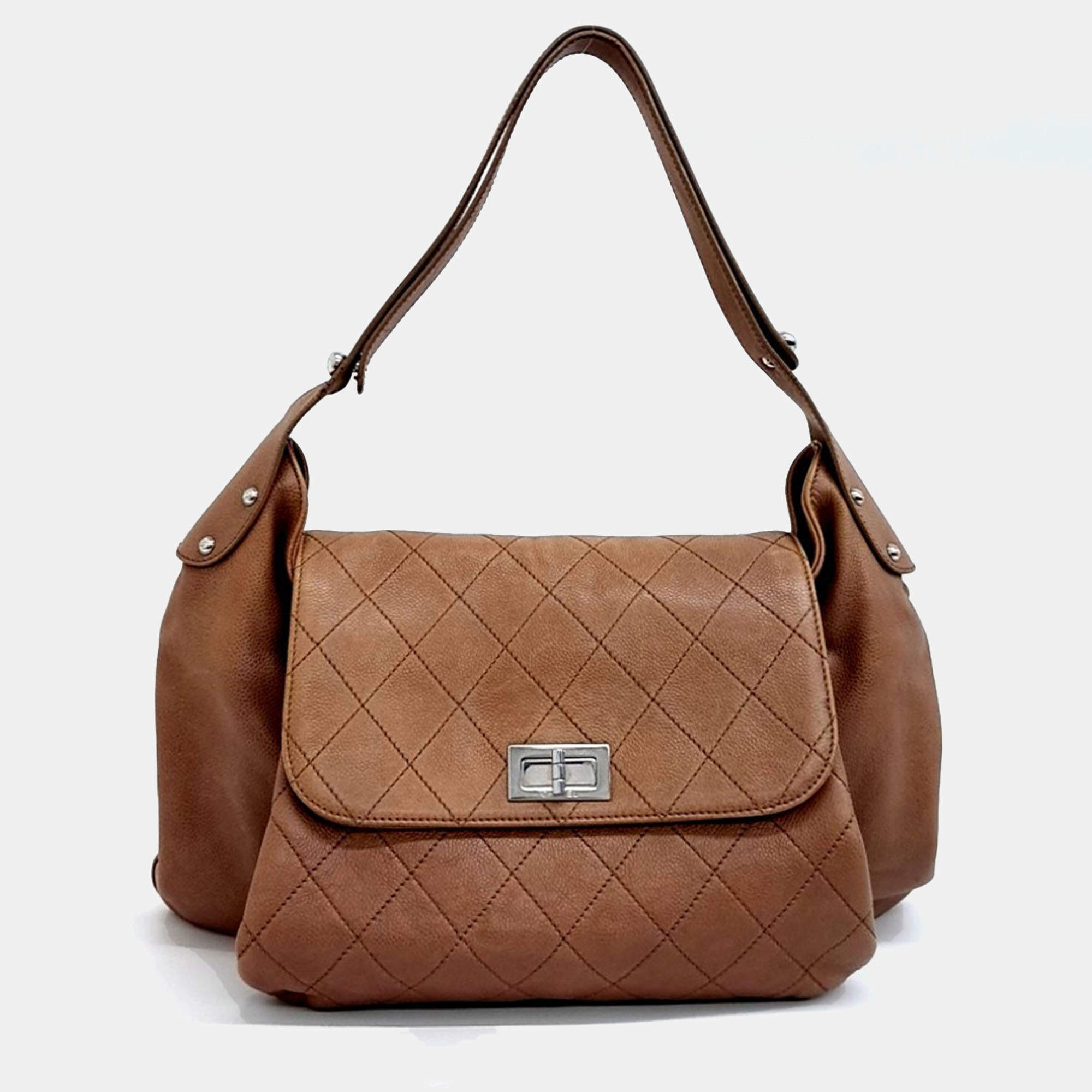 Pre Owned Chanel Brown Leather Caviar Shoulder Bag