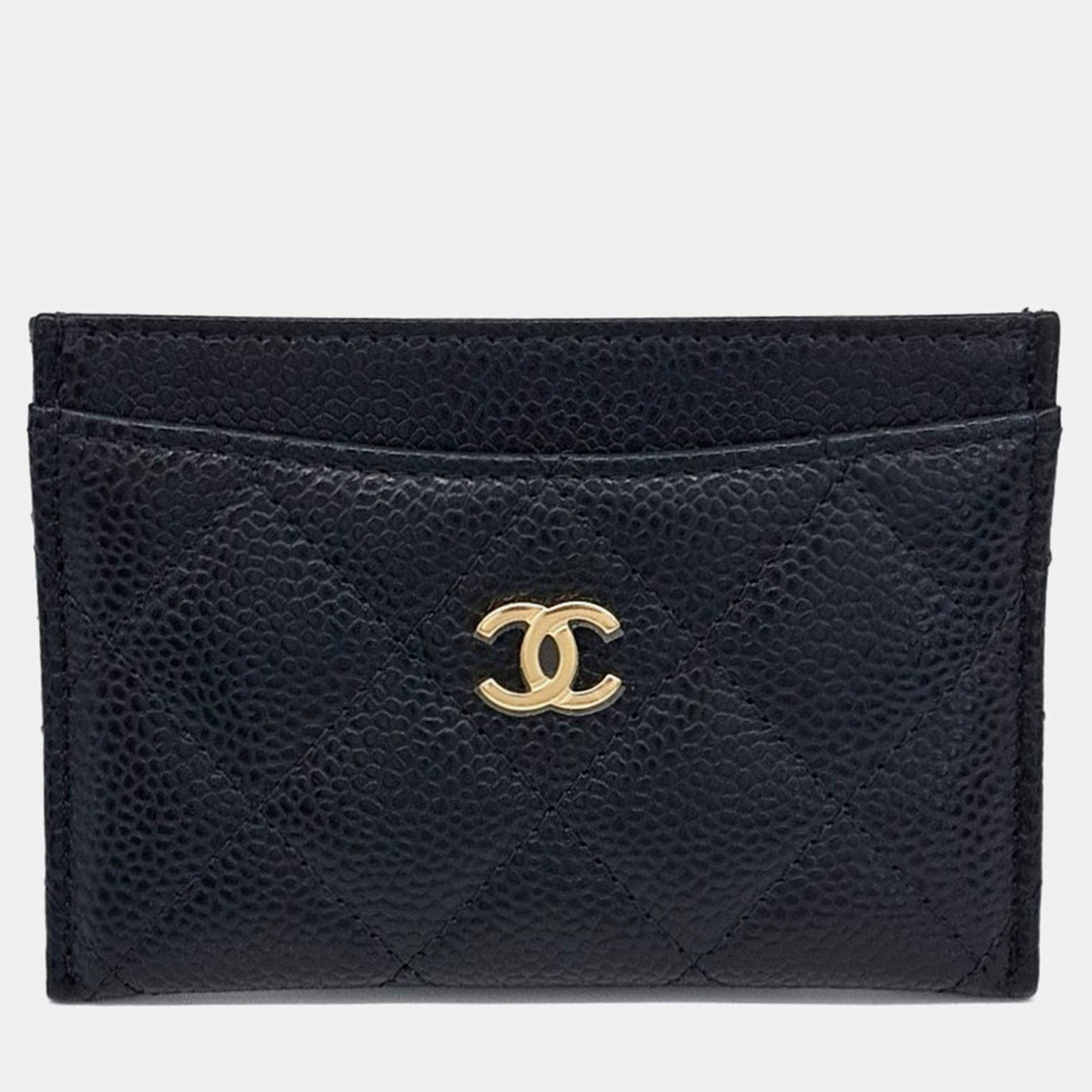 Pre Owned Chanel Black Caviar Leather Caviar Card Holder