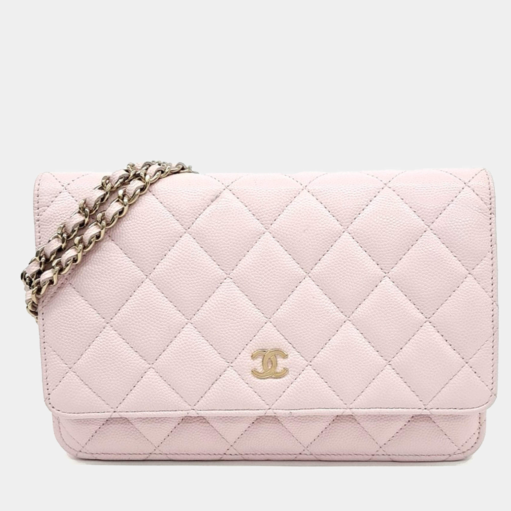 Pre Owned Chanel Pink Leather Caviar WOC Mini Crossbody Bag