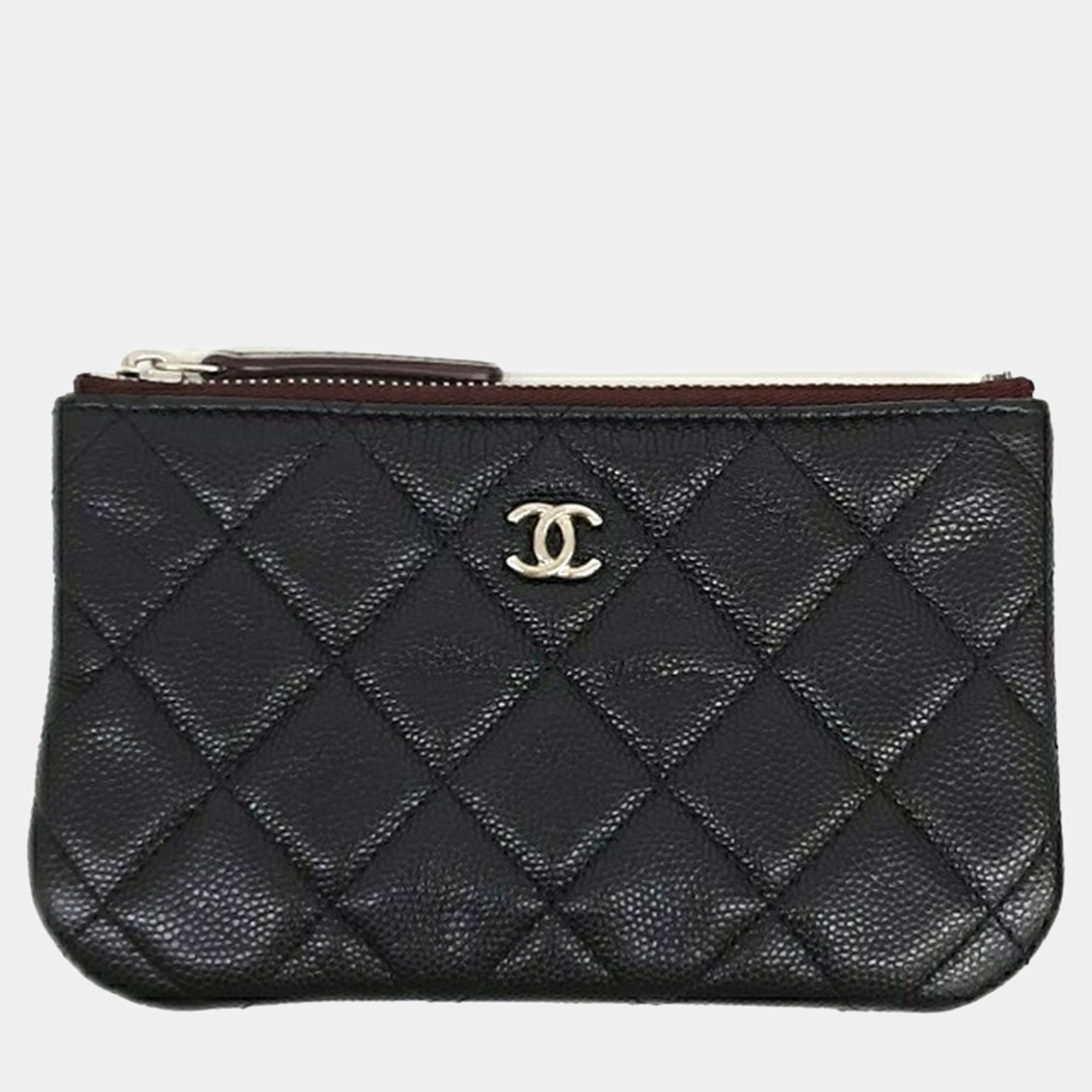 Pre Owned Chanel Black Leather Caviar Mini Pouch