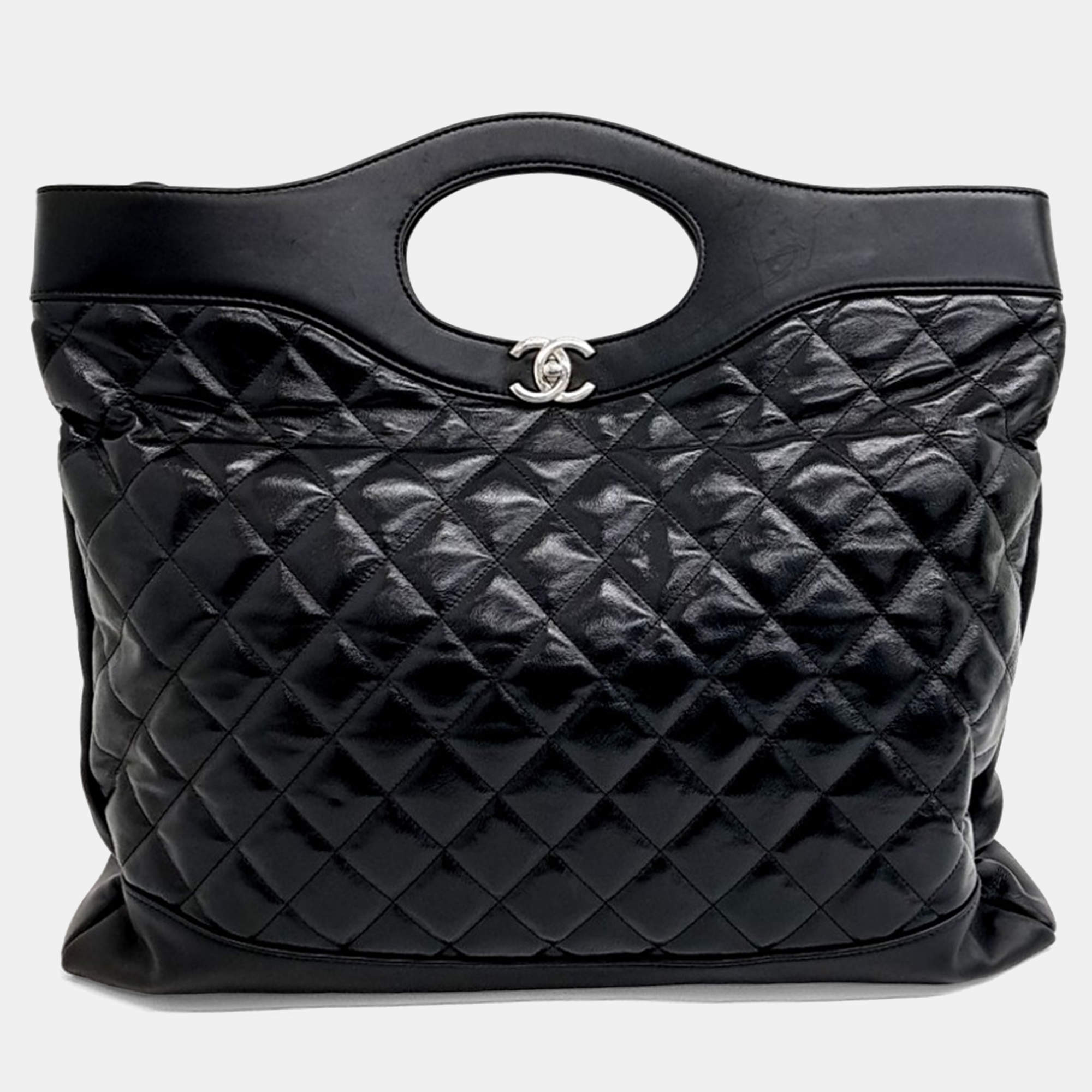 Pre Owned Chanel Black Leather 31 Shopping Bag Large