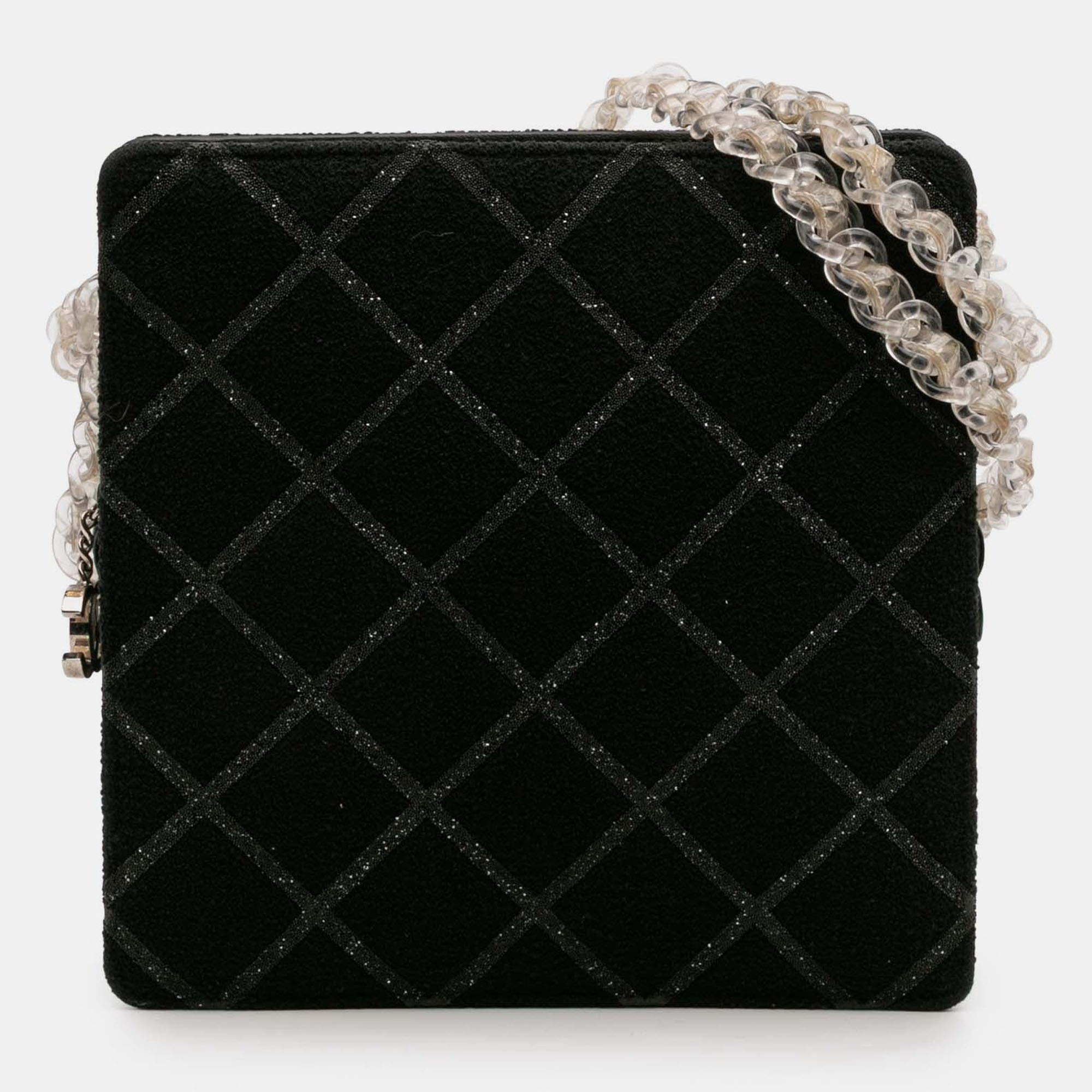 Pre Owned Chanel Black CC Tweed Chain Fantasy Crossbody
