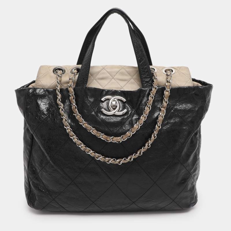 Pre Owned Chanel Black Quilted Glazed Leather Portobello Tote 
