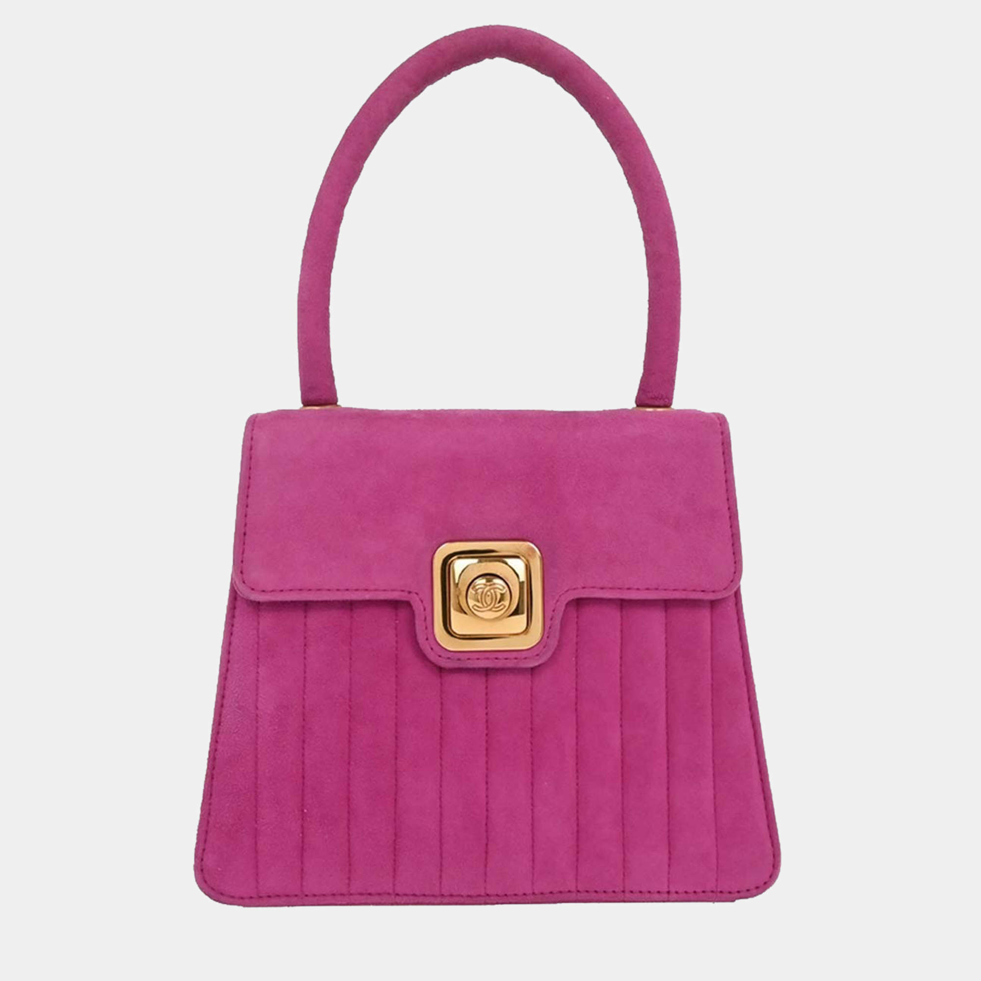 Pre Owned Chanel Pink Suede Mademoiselle Top Handle Handbag