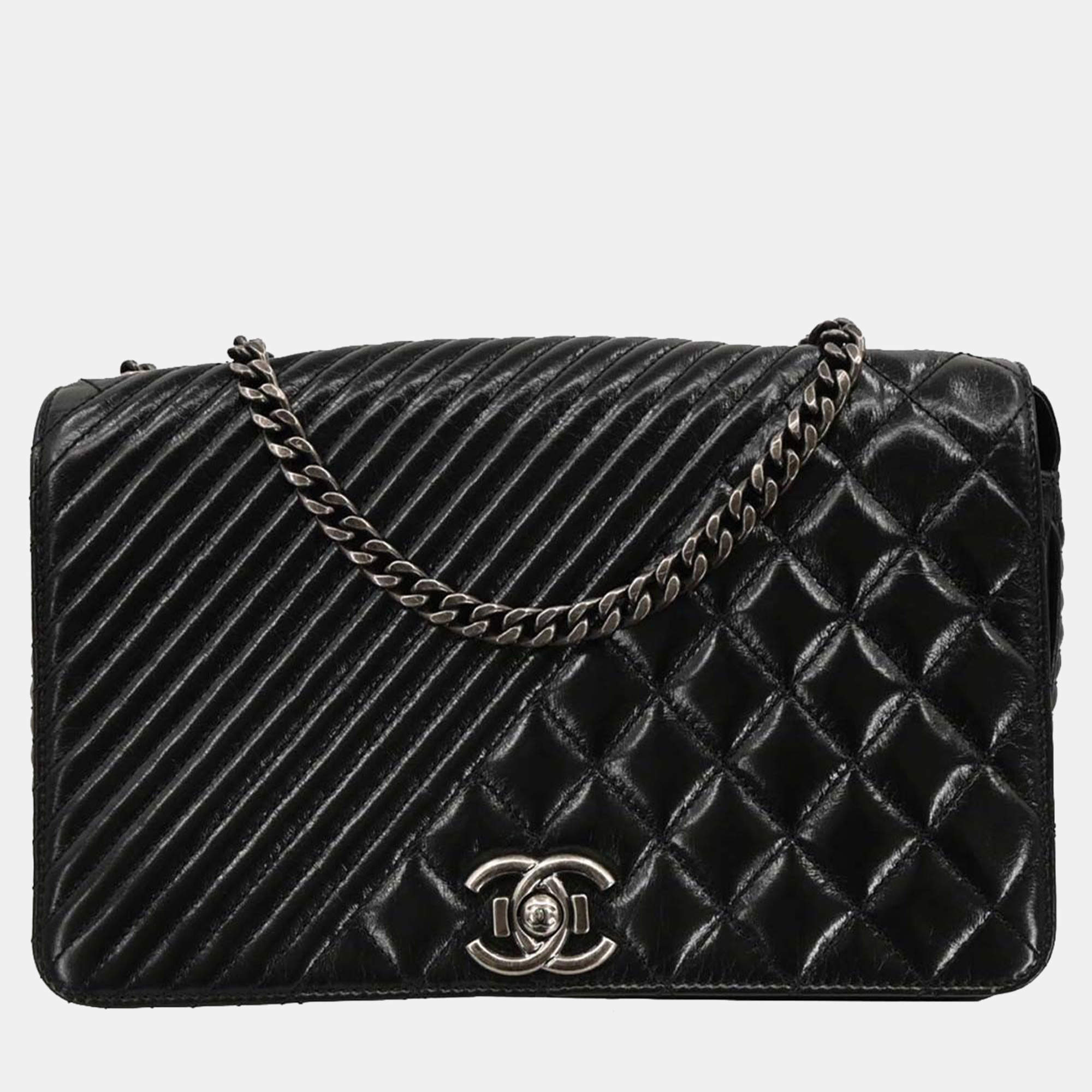 Pre Owned Chanel Black Calfskin Coco Boy Flap Shoulder Bag