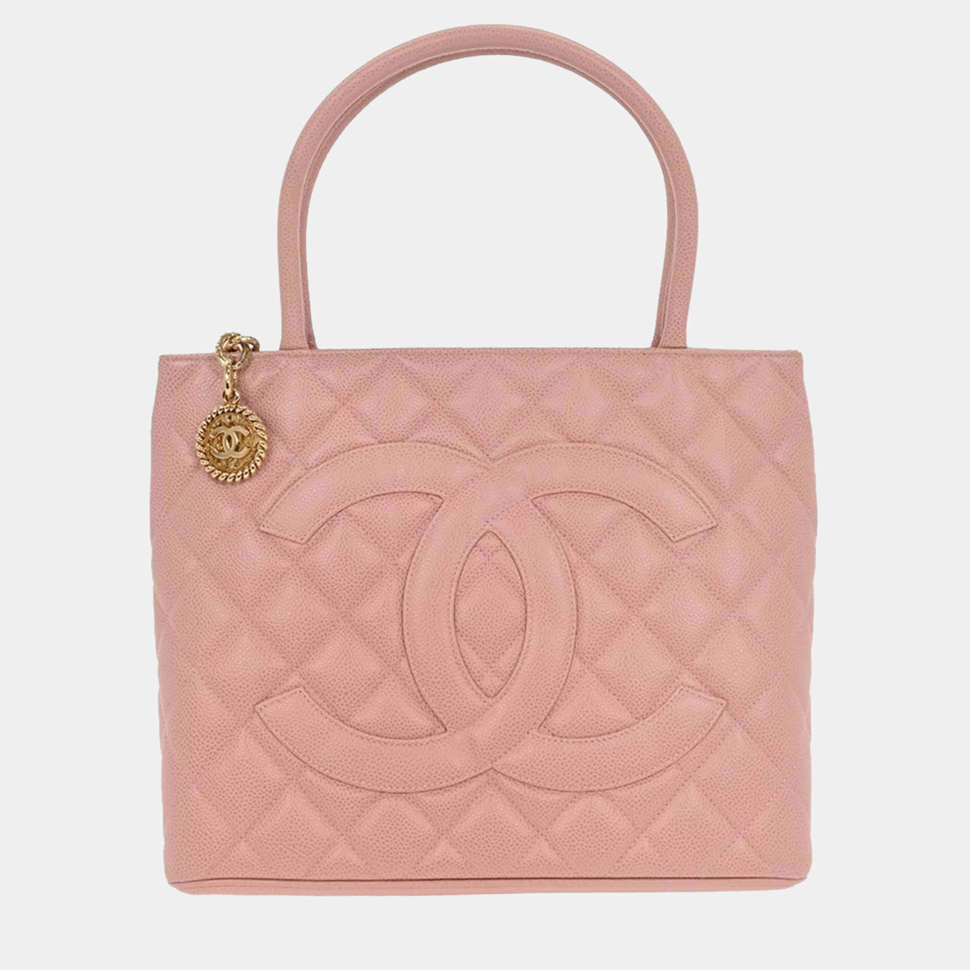 Pre Owned Chanel Pink Calfskin Medallion Tote Handbag