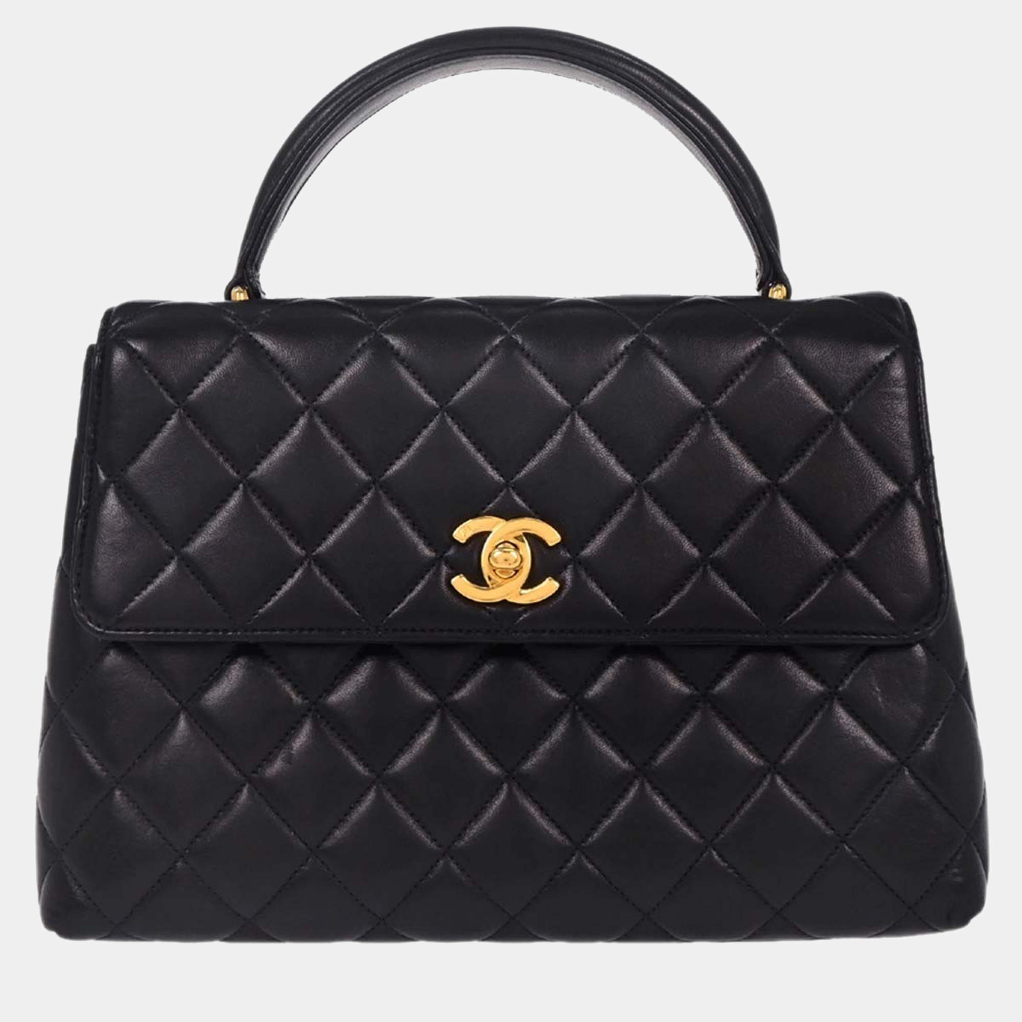 Pre Owned Chanel Navy Lambskin Top Handle Handbag