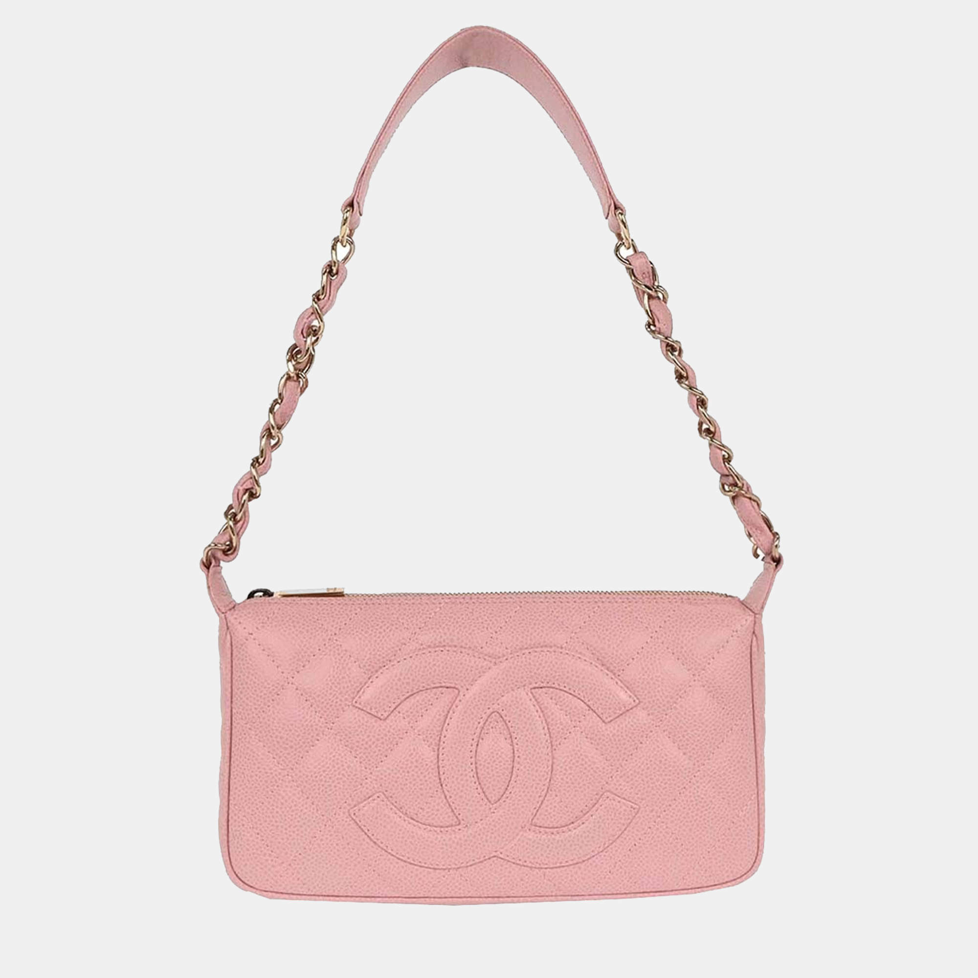 Pre Owned Chanel Pink Calfskin Shoulder Bag