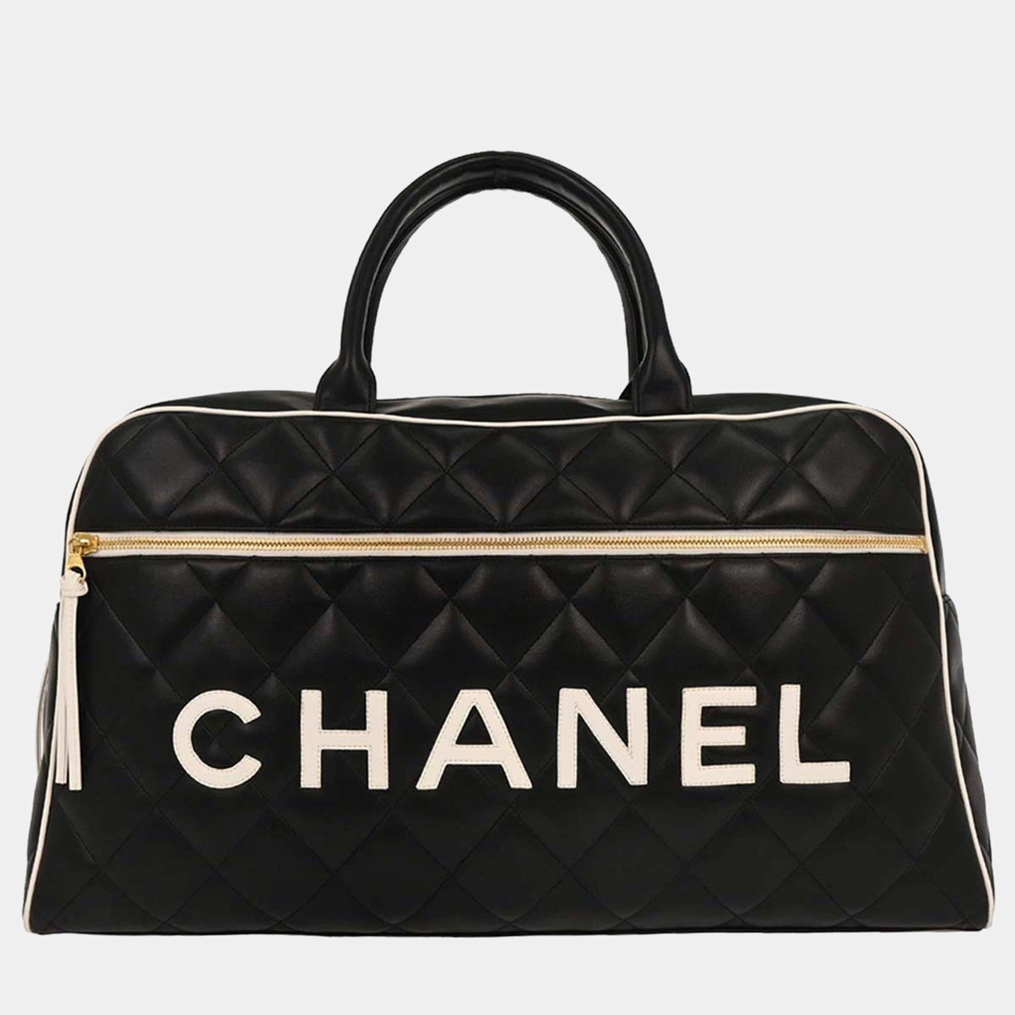 Pre Owned Chanel Black Calfskin Travel Bowling Bag
