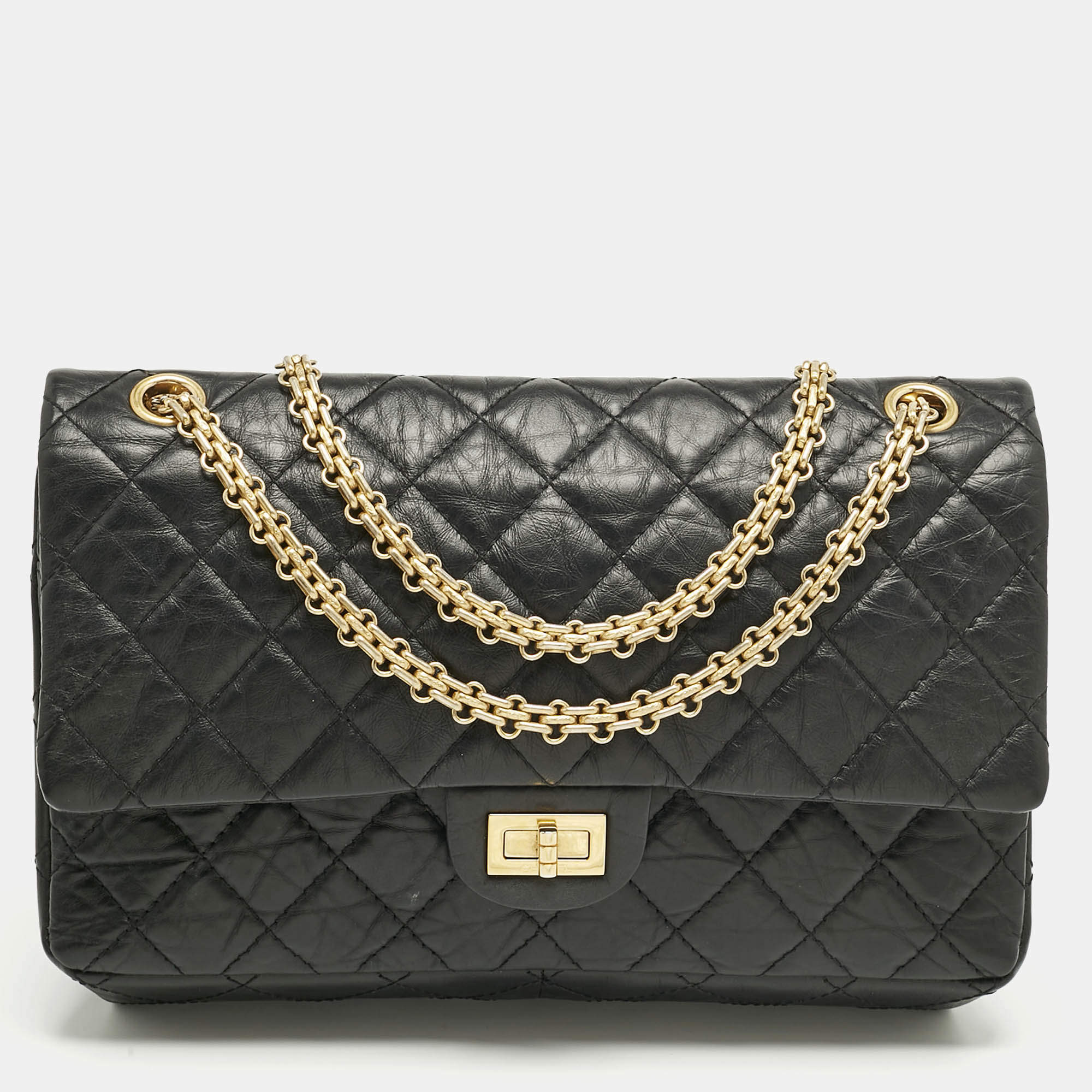 Pre Owned Chanel Black Quilted Aged Leather Classic 226 Reissue 2.55 Flap Bag