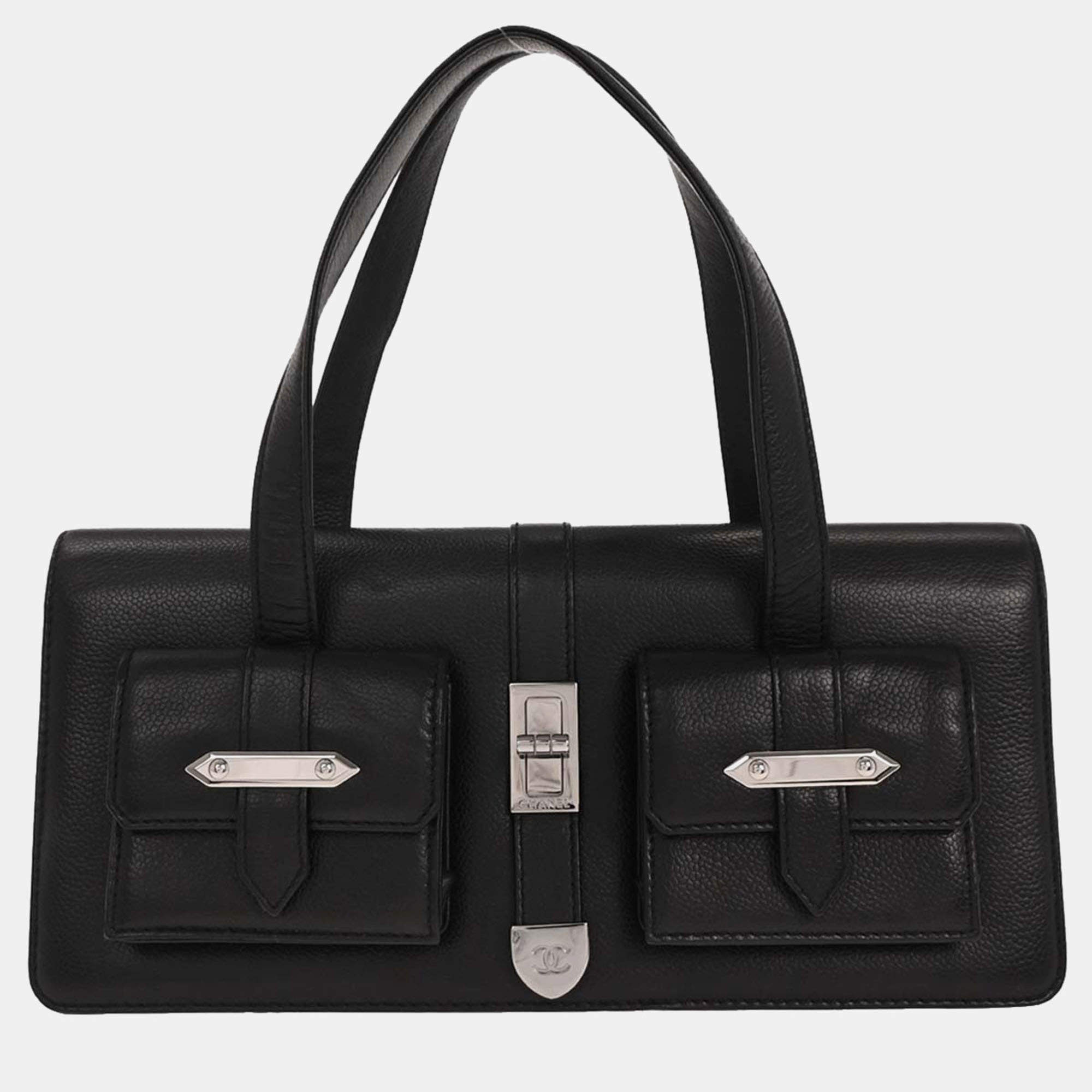 Pre Owned Chanel Black Calfskin Handbag