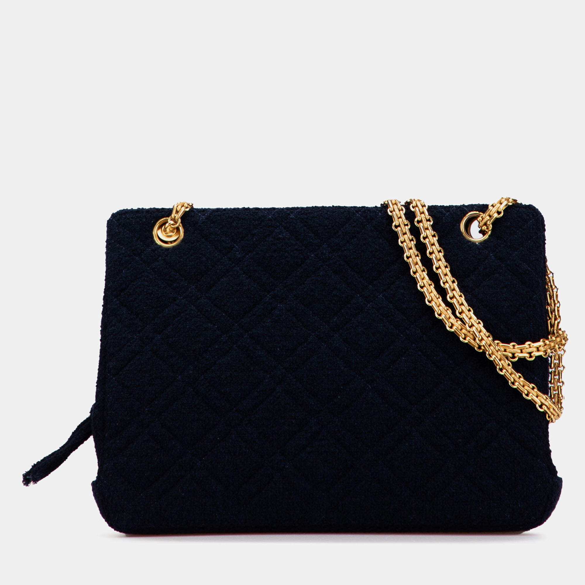 Pre Owned Chanel Blue Quilted Terry Cloth Frame Bag