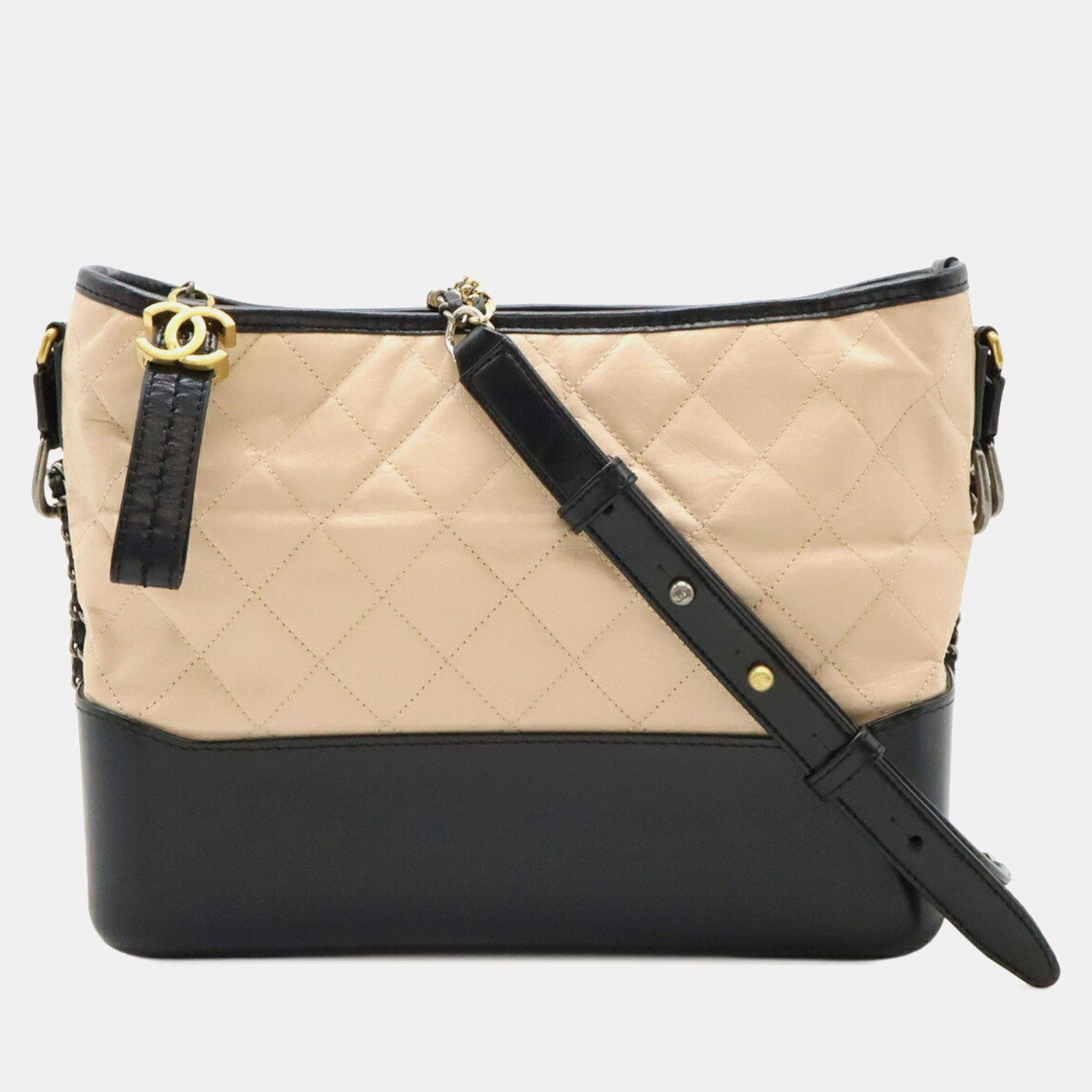 Pre Owned Chanel Gabrielle De Chanel Matelasse Large Hobo Chain Shoulder Bag In Two-Tone Calfskin Pink Beige