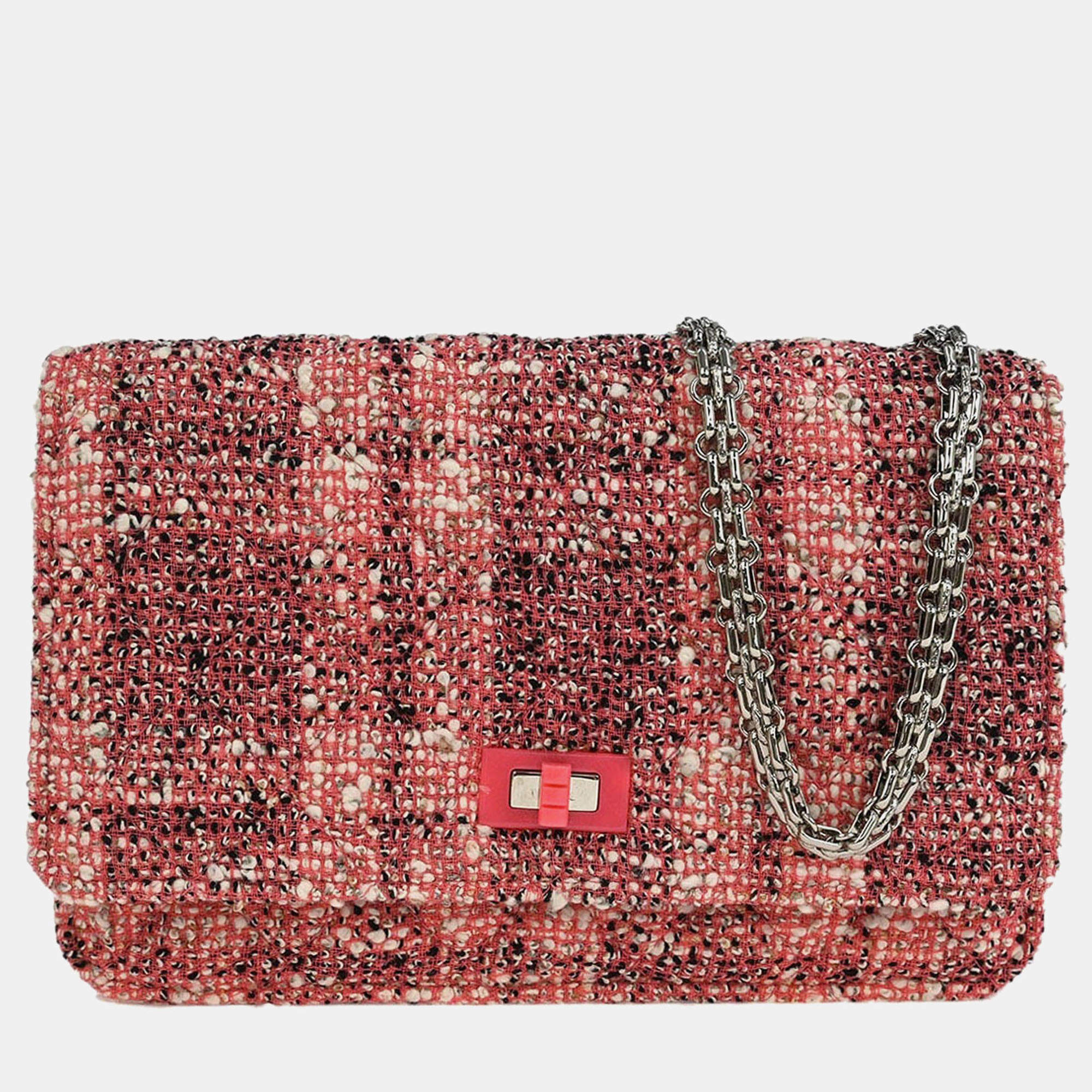 Pre Owned Chanel Pink Tweed Mademoiselle Lock Classic WOC Wallet On Chain