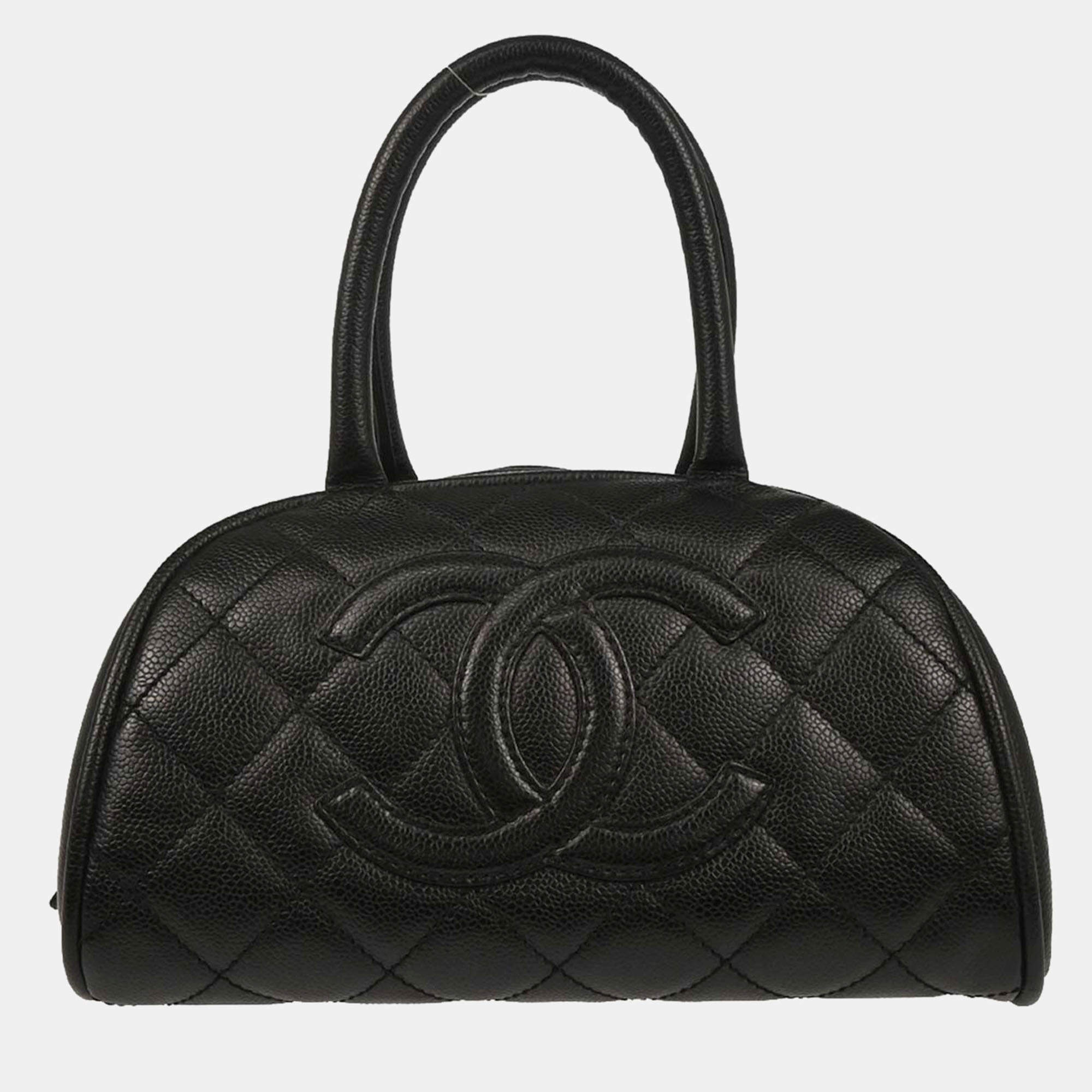 Pre Owned Chanel Black Calfskin Bowling Bag