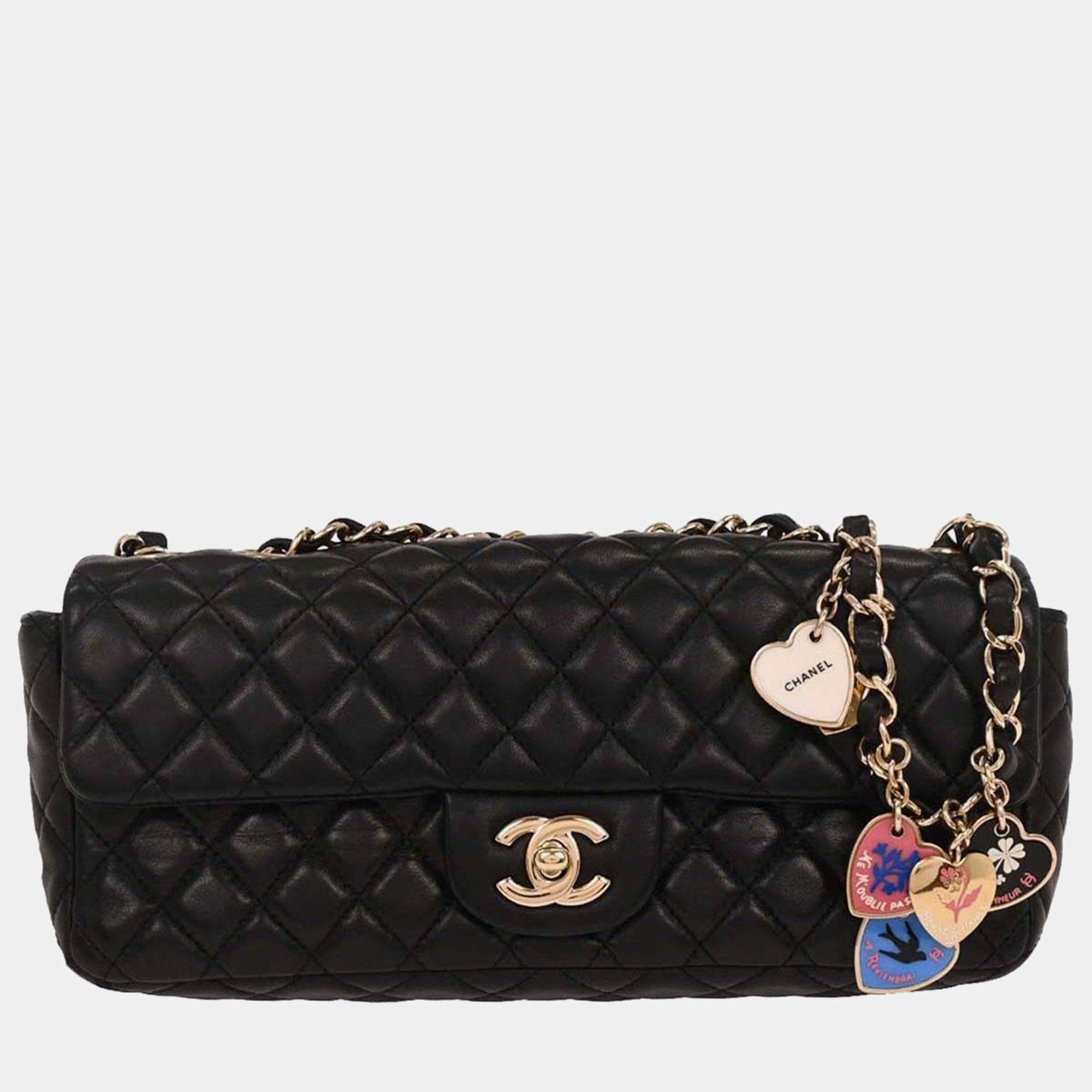Pre Owned Chanel Black Lambskin Valentine East West Shoulder Bag