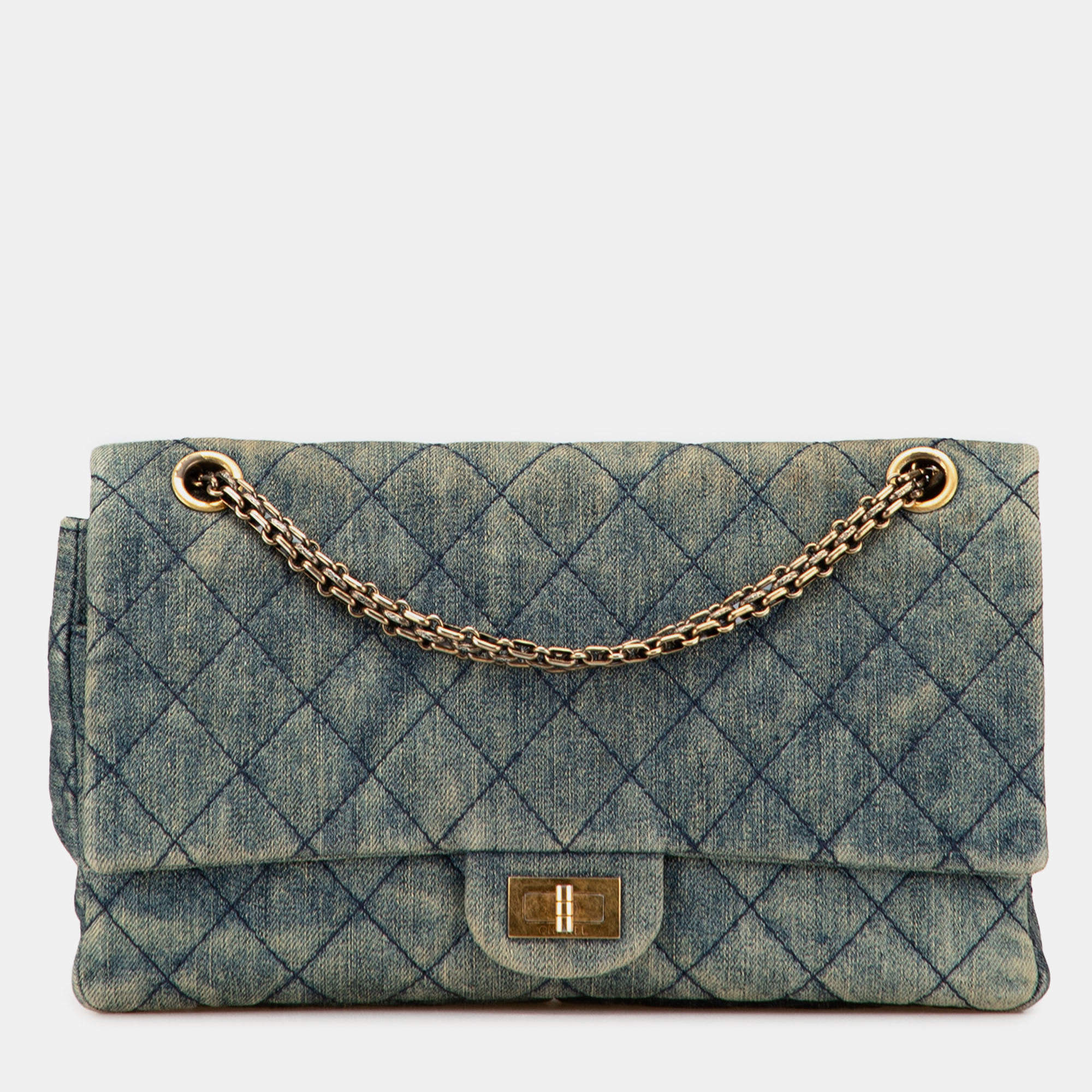 Pre Owned Chanel Blue Reissue 2.55 Quilted Denim Double Flap 226