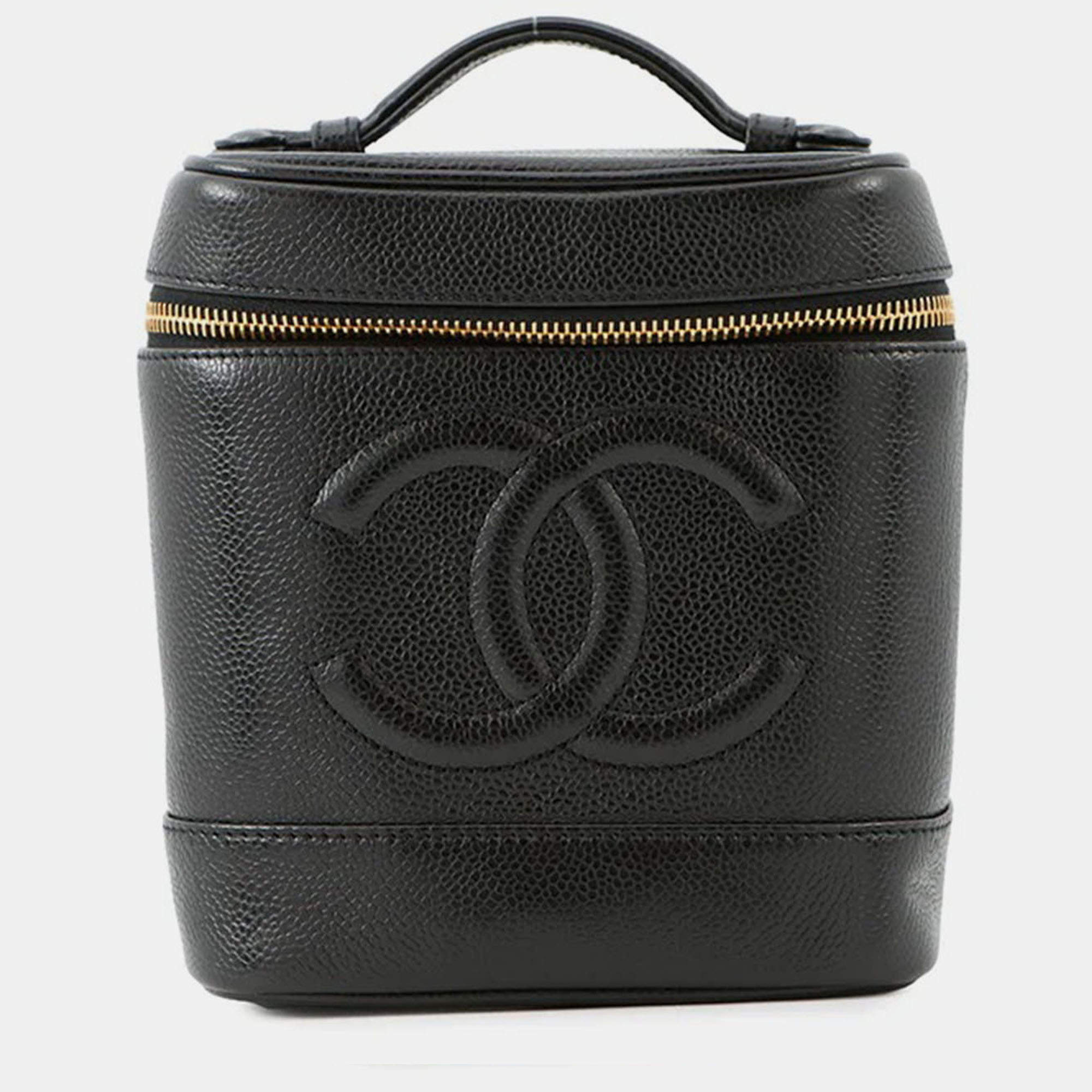 Pre Owned Chanel Vanity Bag Black Caviar Leather