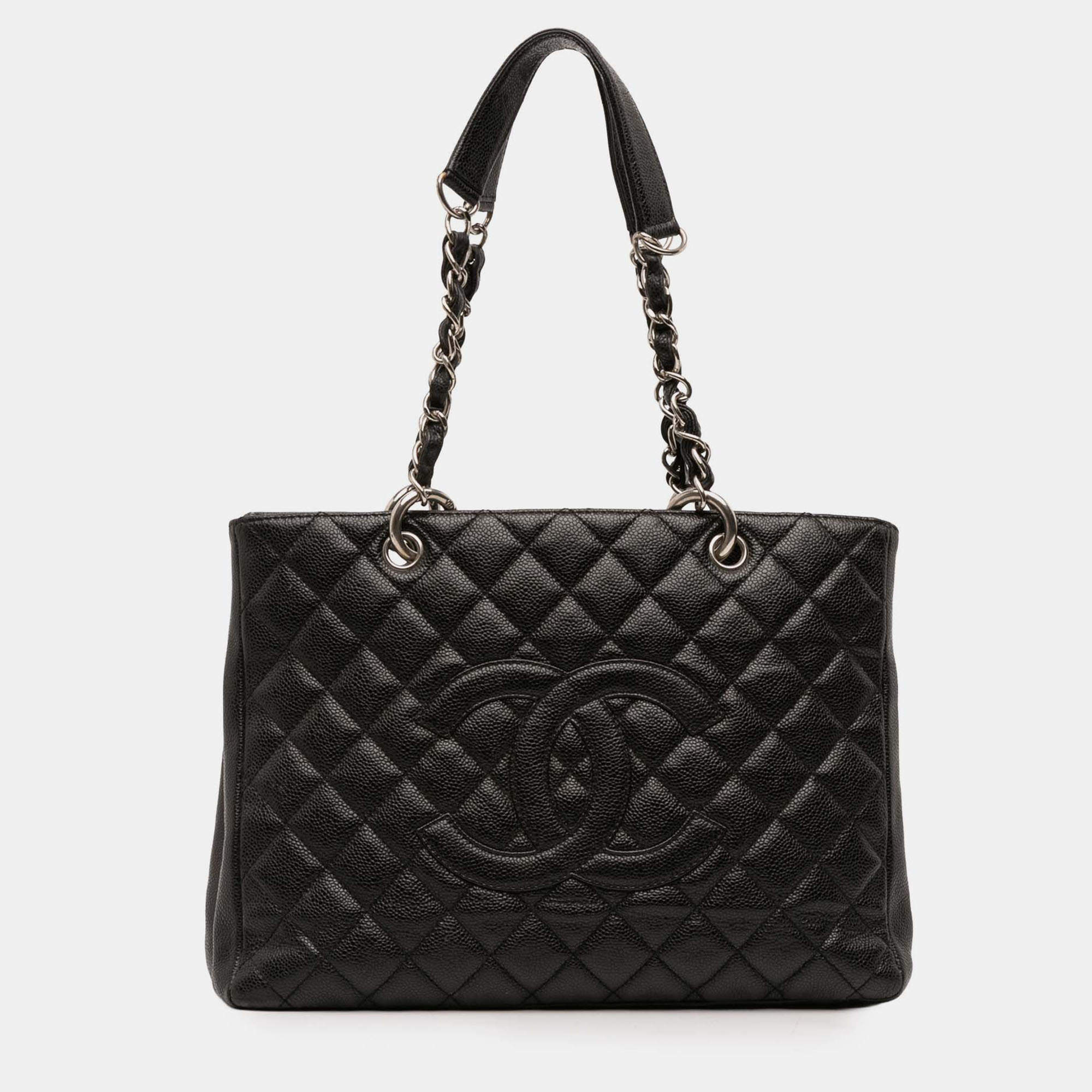 Pre Owned Chanel Black Caviar Grand Shopping Tote