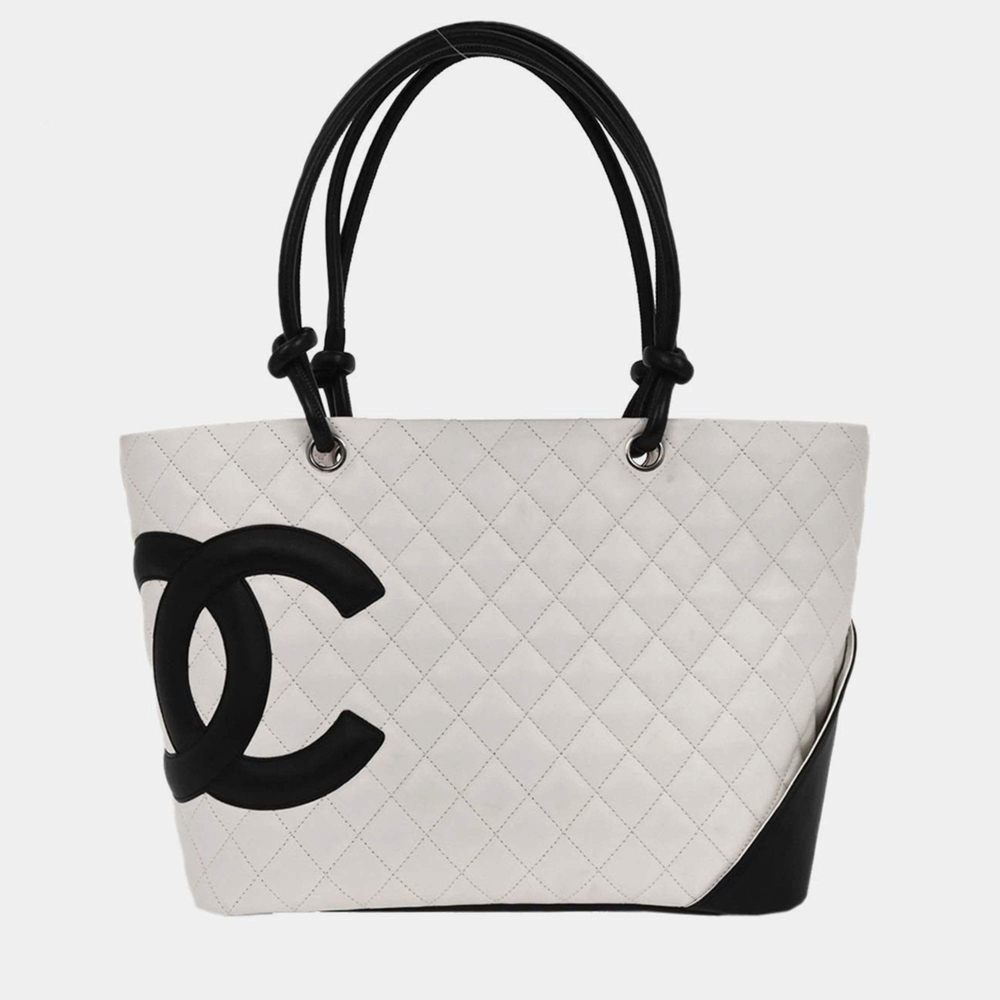 Pre Owned Chanel White Calfskin Cambon Ligne Tote Handbag
