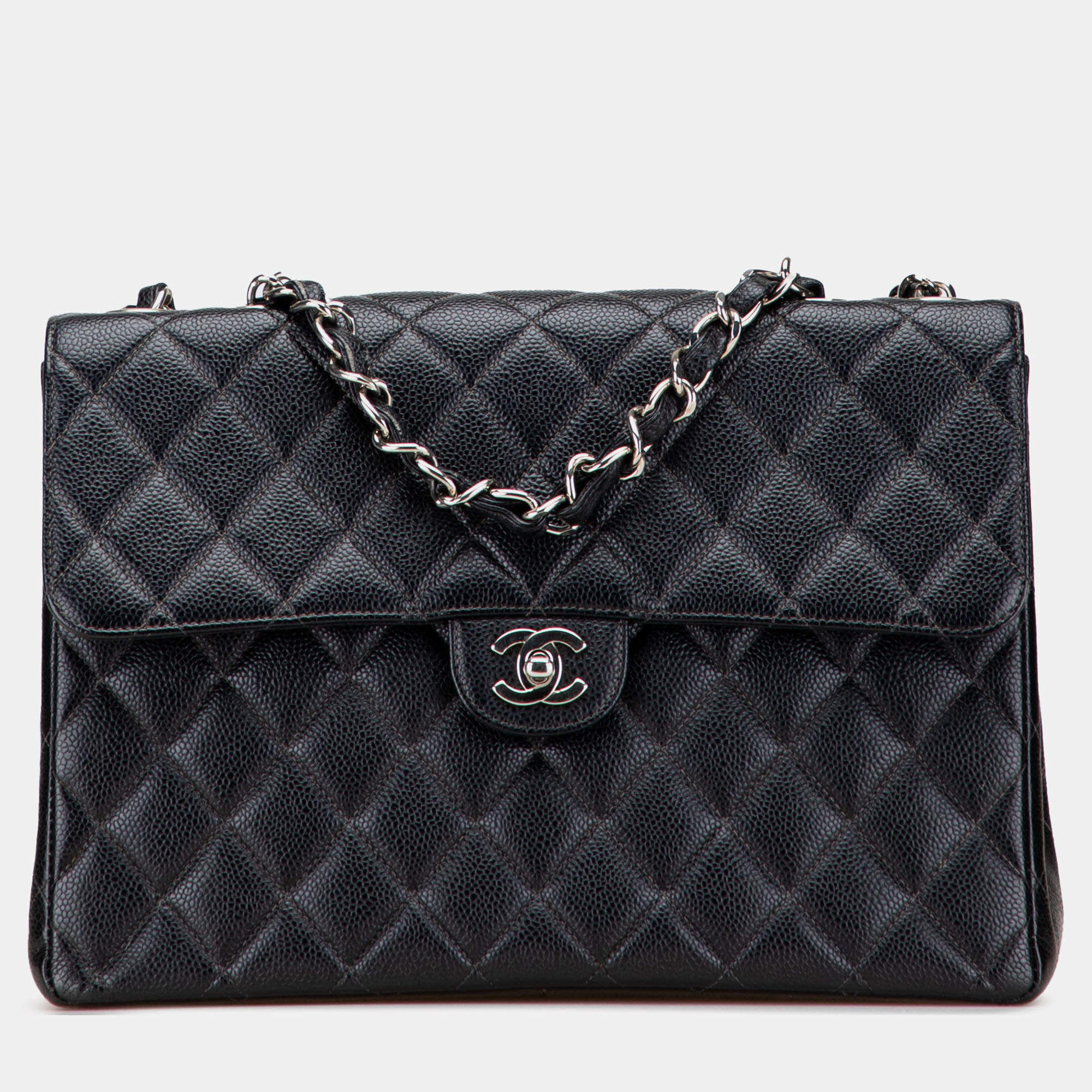 Pre Owned Chanel Black Jumbo Classic Caviar Single Flap
