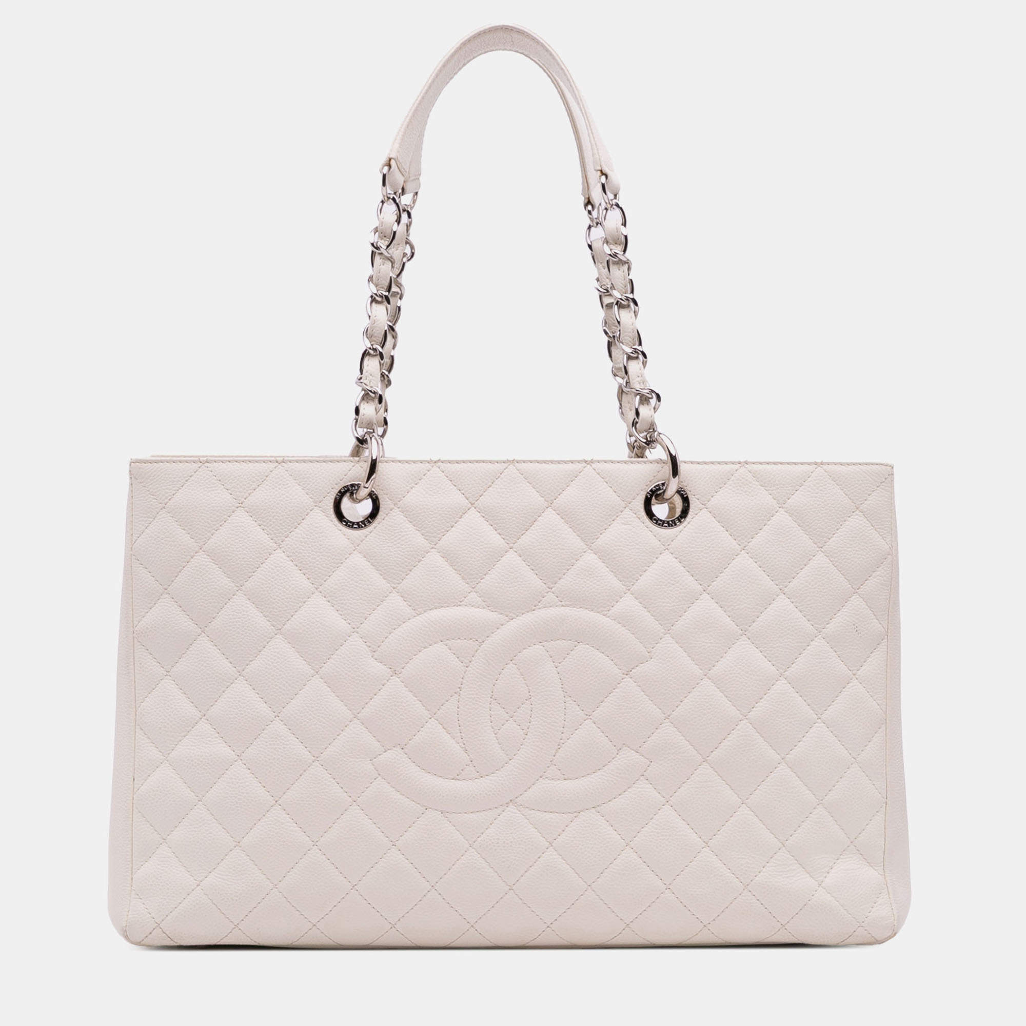 Pre Owned Chanel White Caviar Grand Shopping Tote XL