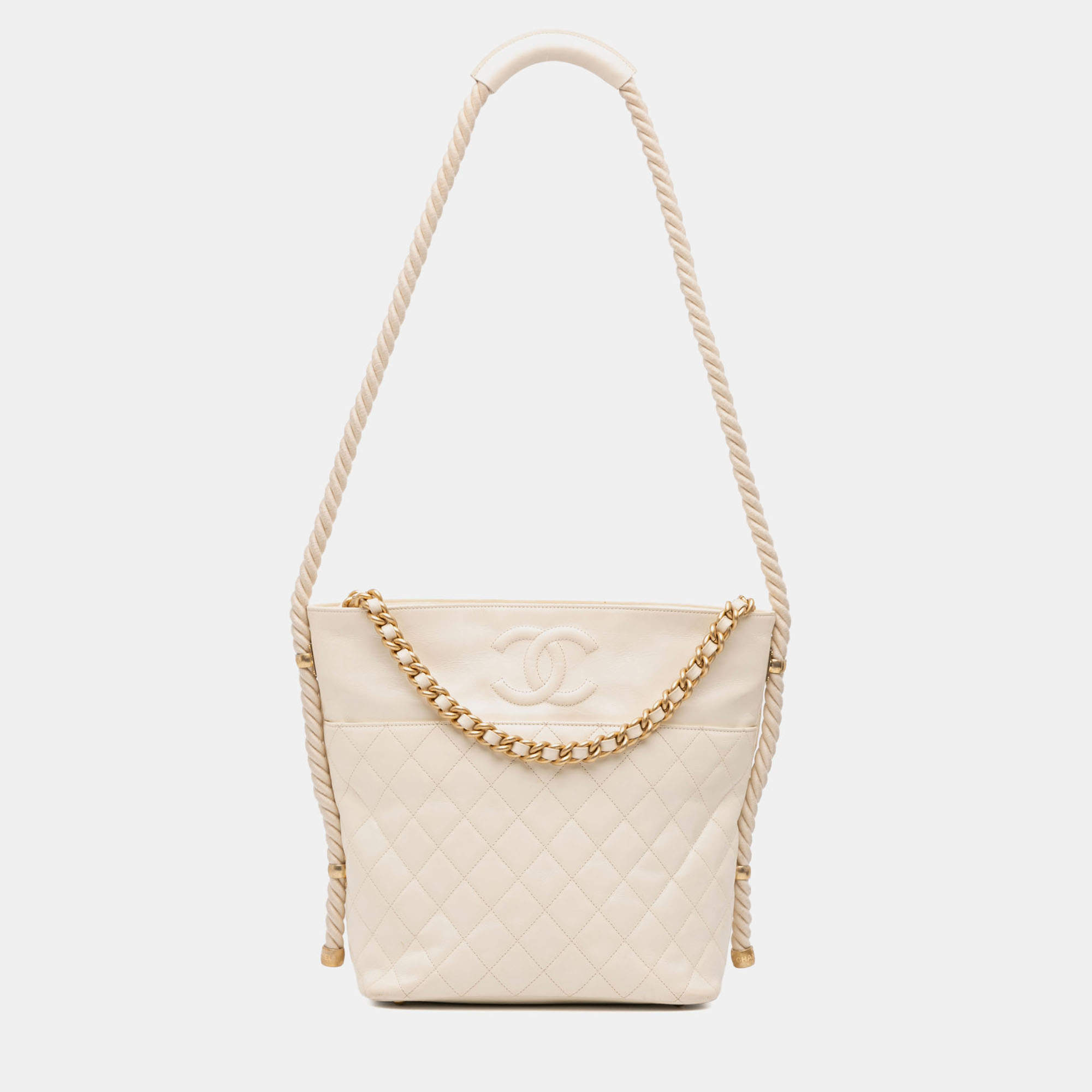 Pre Owned Chanel White Crumpled Calfskin En Vogue Rope Satchel