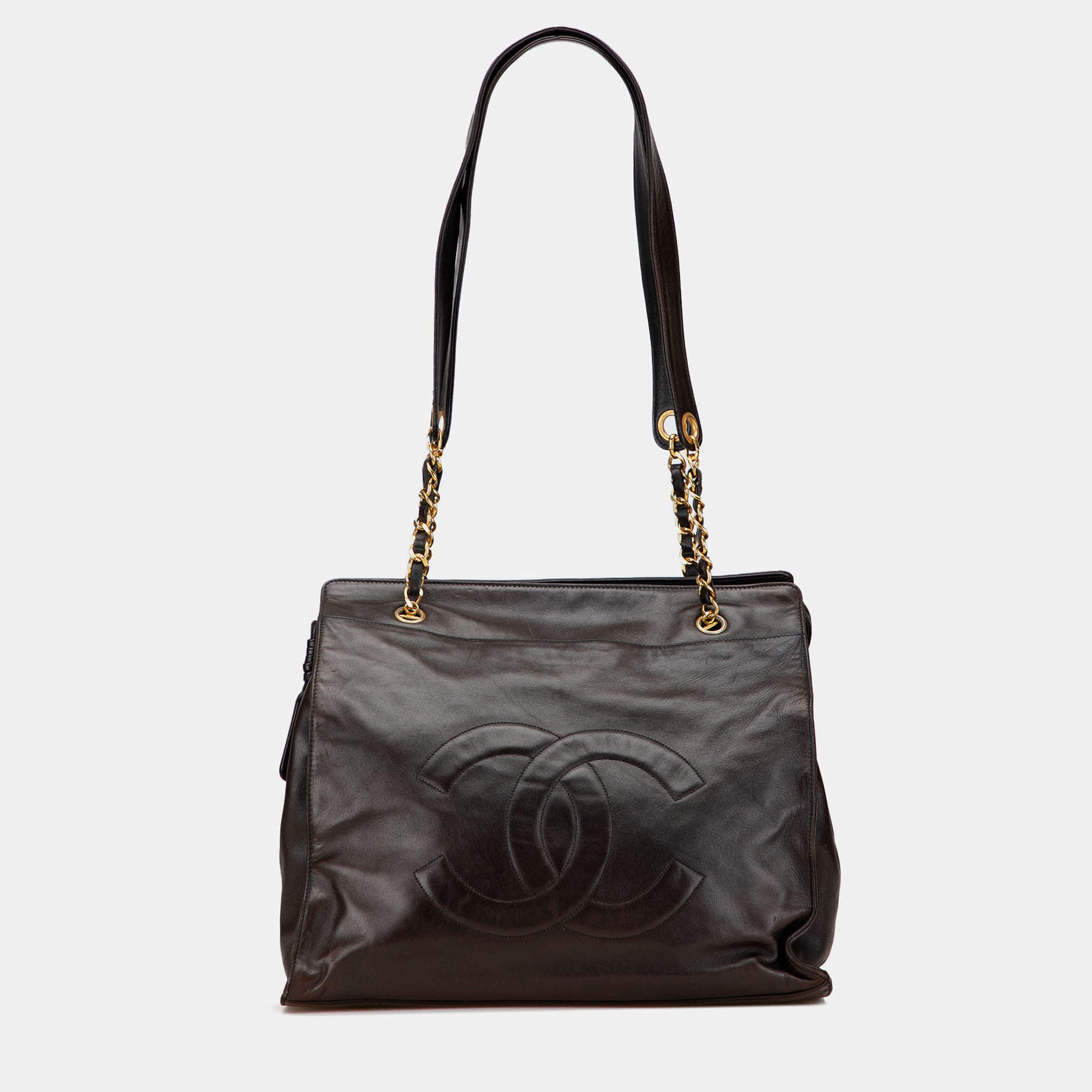 Pre Owned Chanel Brown CC Lambskin Chain Tote