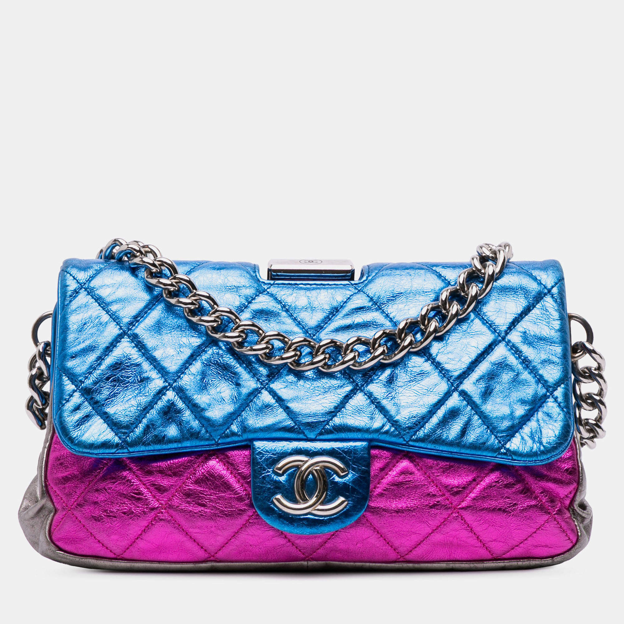 Pre Owned Chanel Multicolor Multicolor Metallic Quilted Calfskin Modern Chain Flap Frame Bag