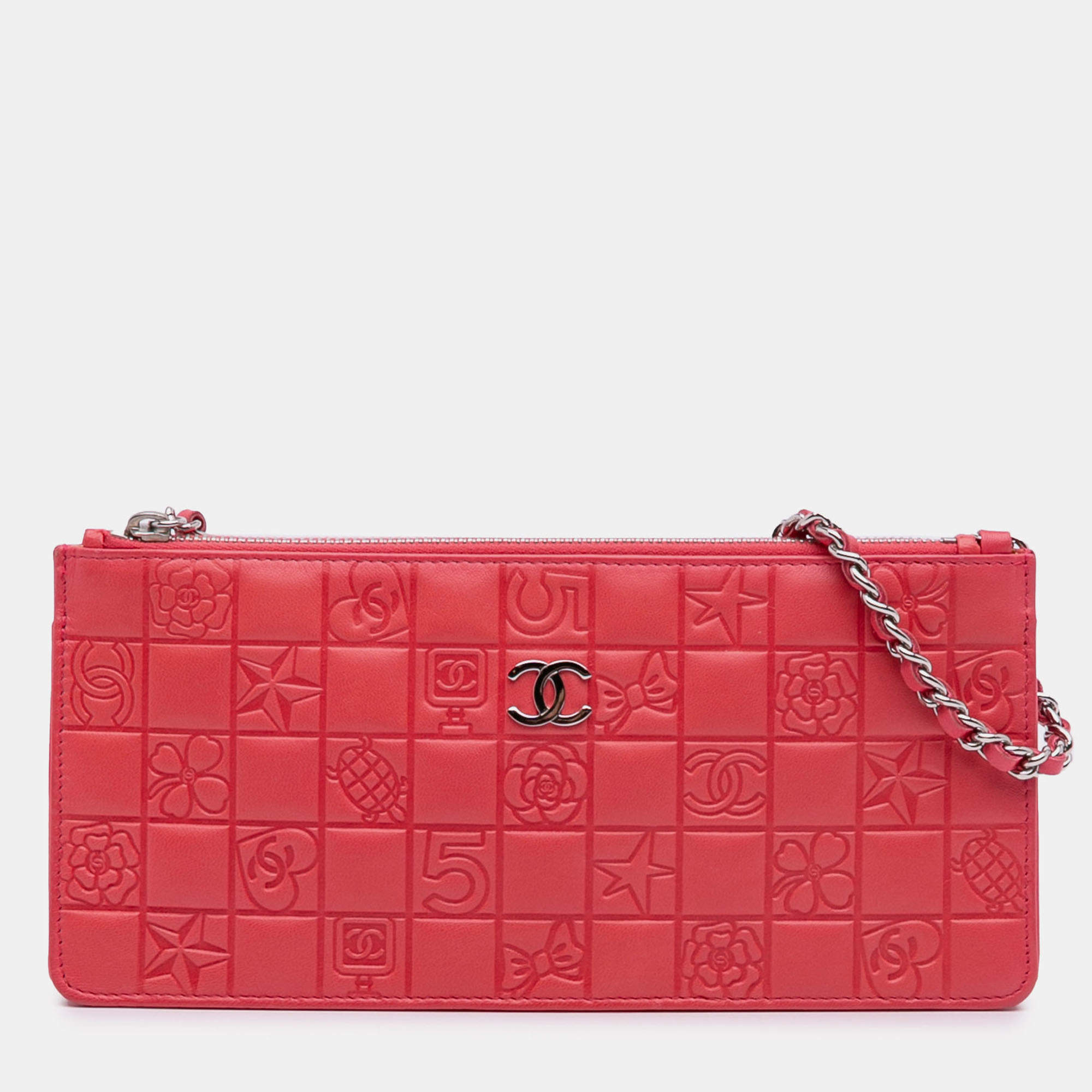 Pre Owned Chanel Pink Lambskin Precious Symbols Pochette