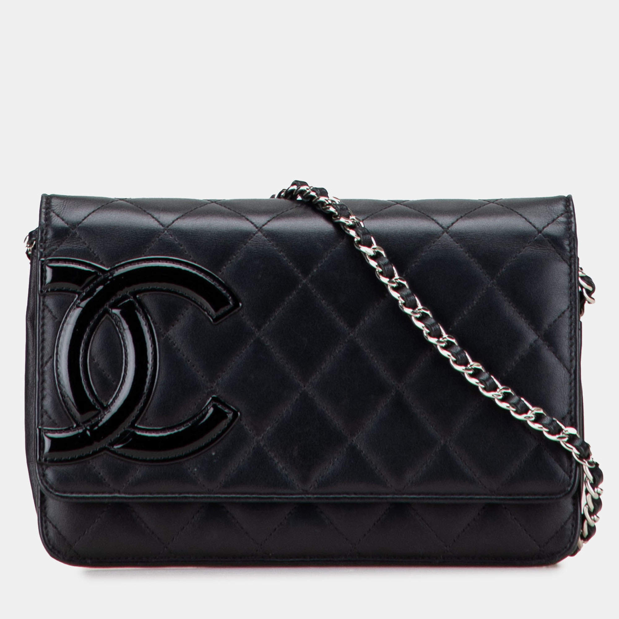 Pre Owned Chanel Black Lambskin Cambon Ligne Wallet On Chain