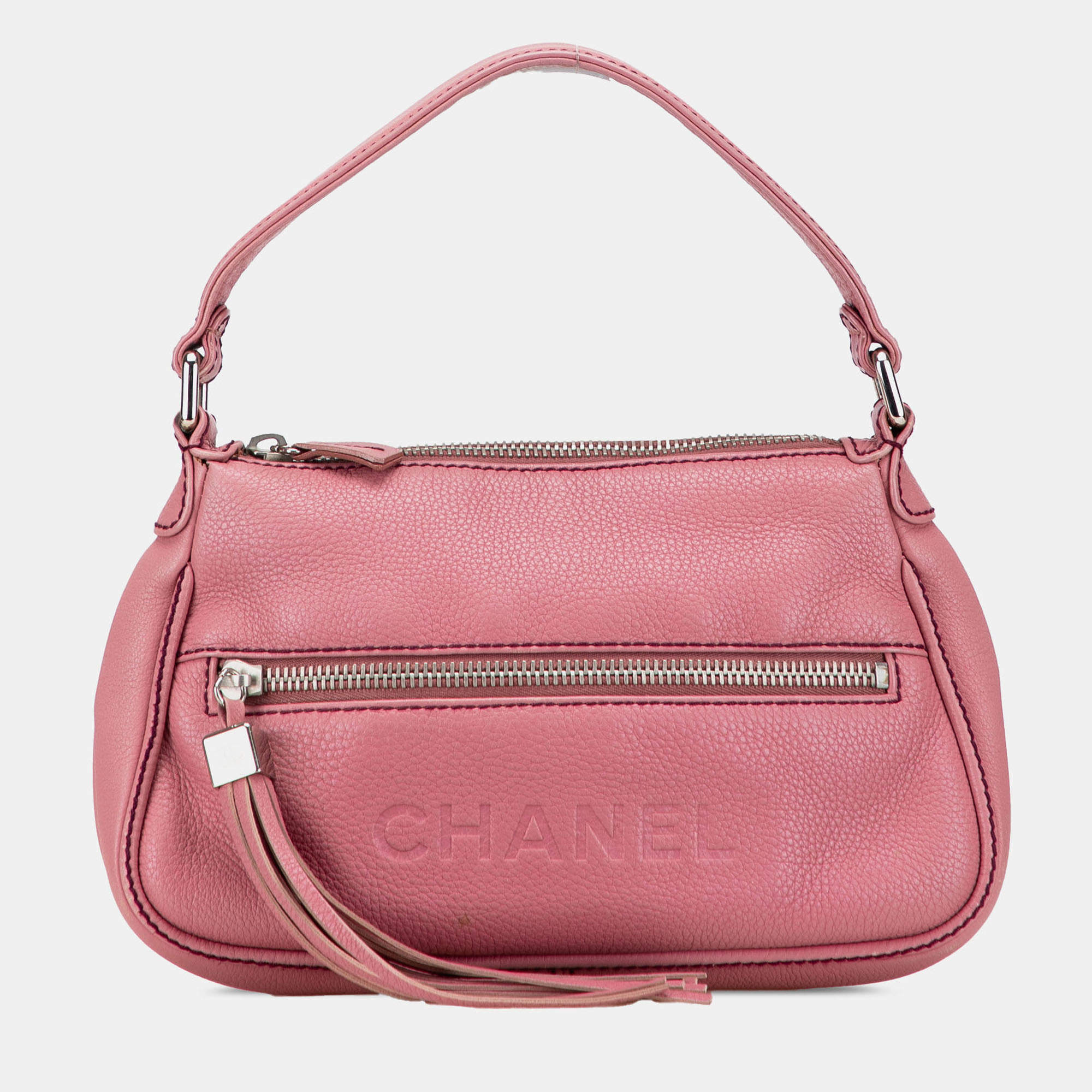 Pre Owned Chanel Pink Calfskin LAX Front Pocket Shoulder Bag