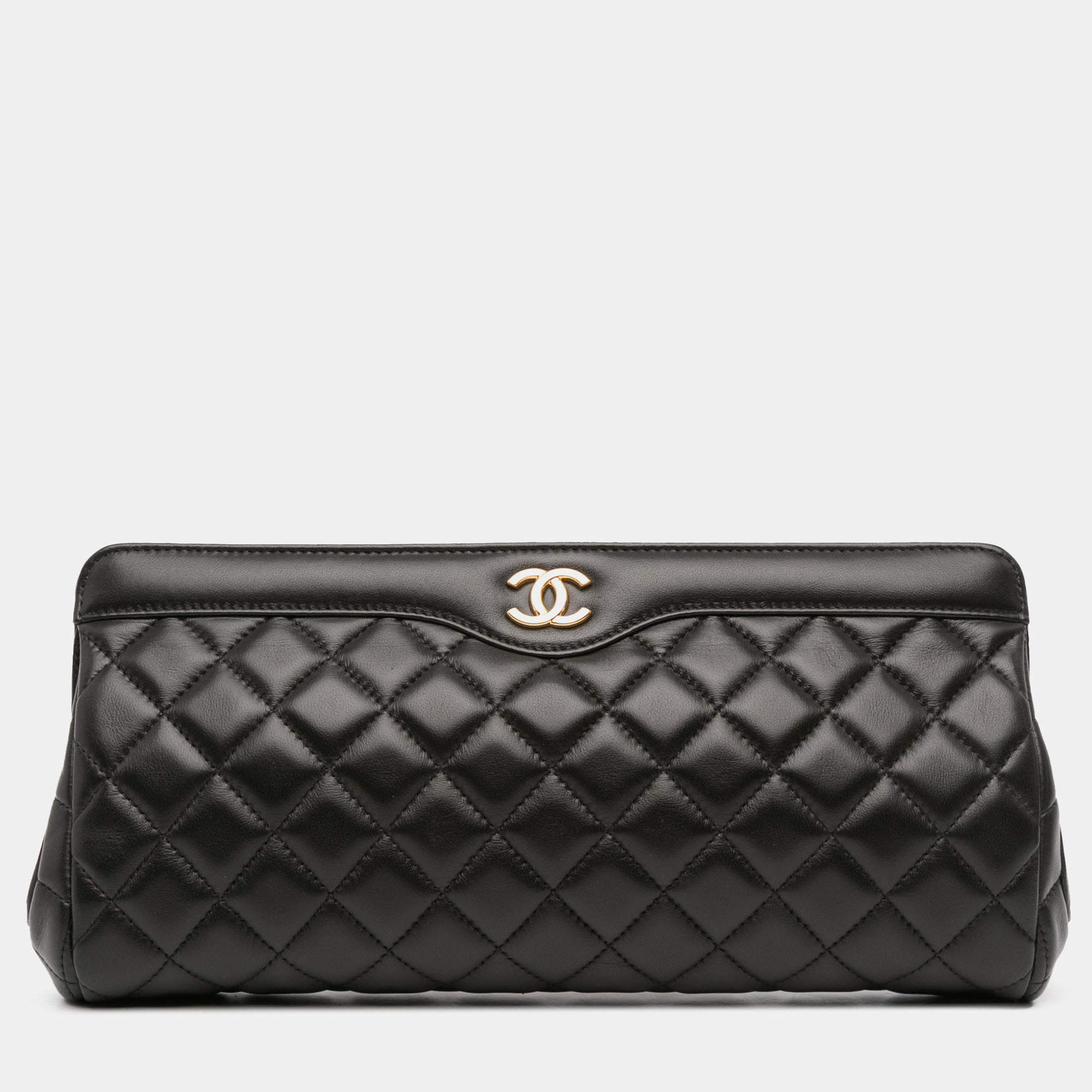 Pre Owned Chanel Black CC Quilted Lambskin Frame Clutch