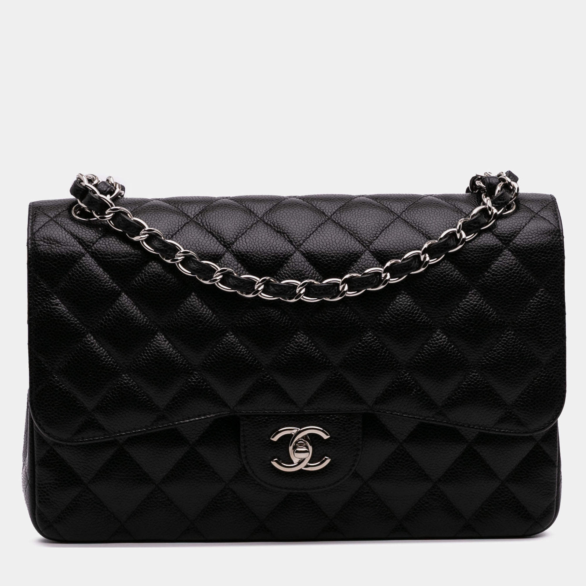 Pre Owned Chanel Black Jumbo Classic Caviar Double Flap