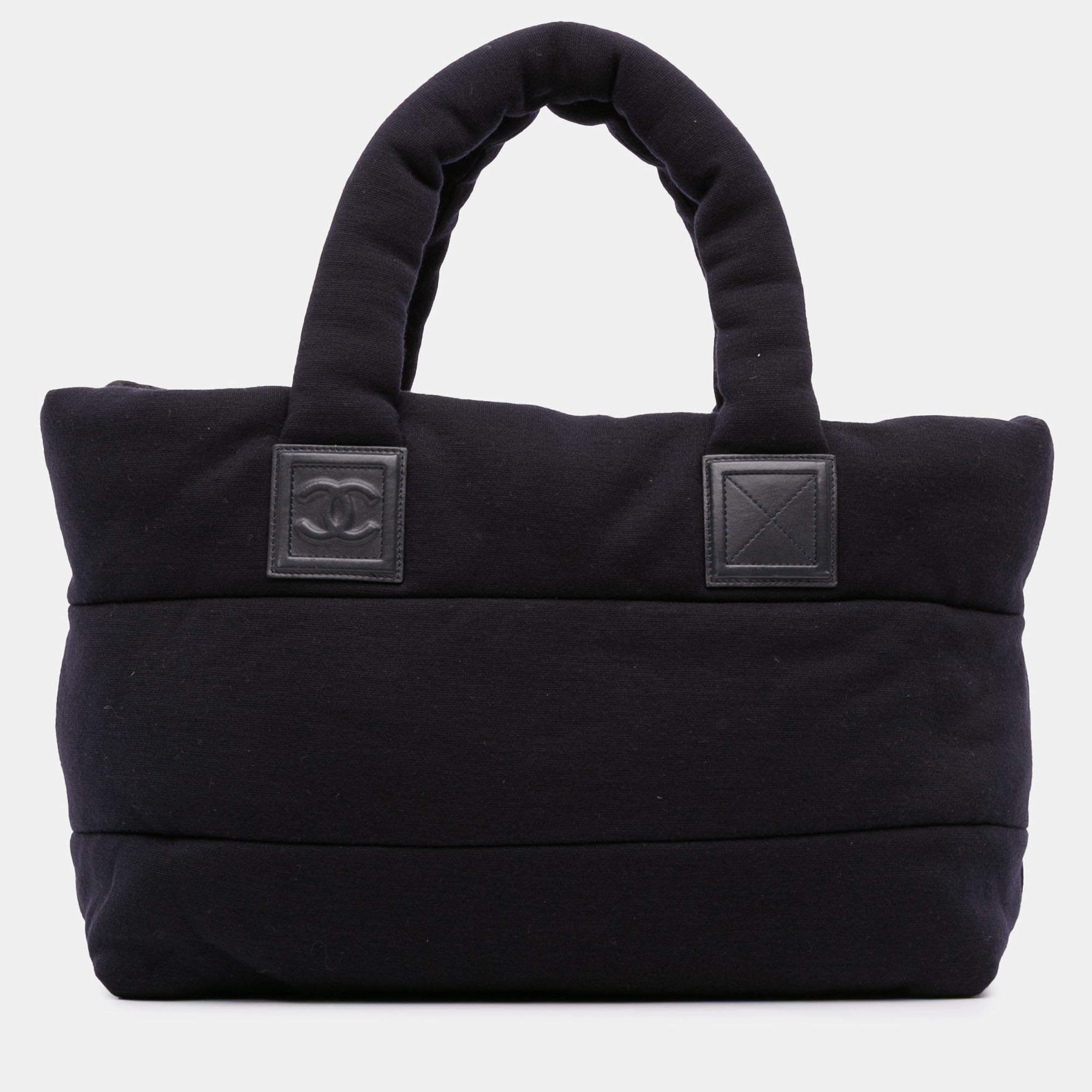 Pre Owned Chanel Navy Blue Medium Jersey Lambskin Reversible Coco Cocoon Tote