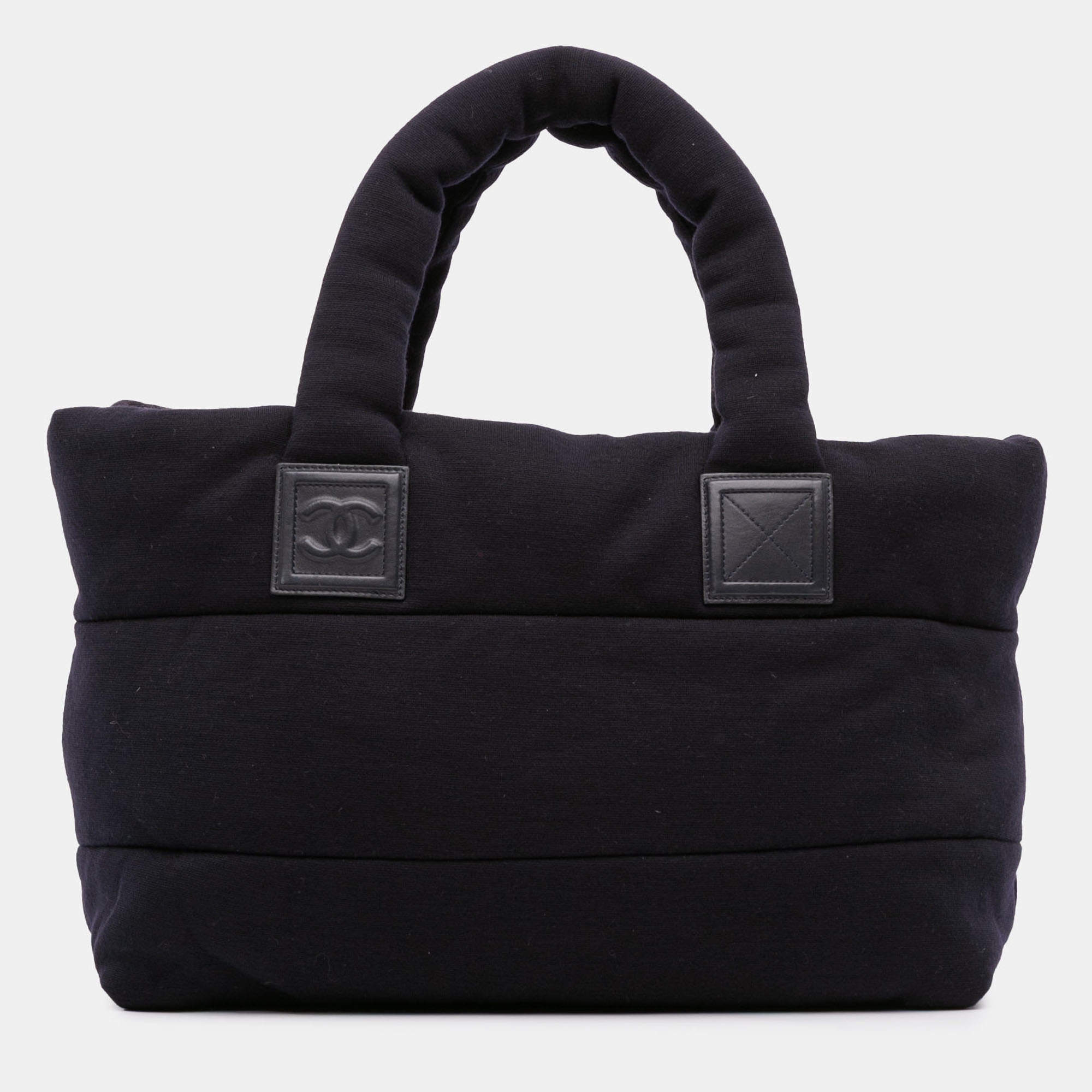 Pre Owned Chanel Navy Blue Medium Jersey Lambskin Reversible Coco Cocoon Tote
