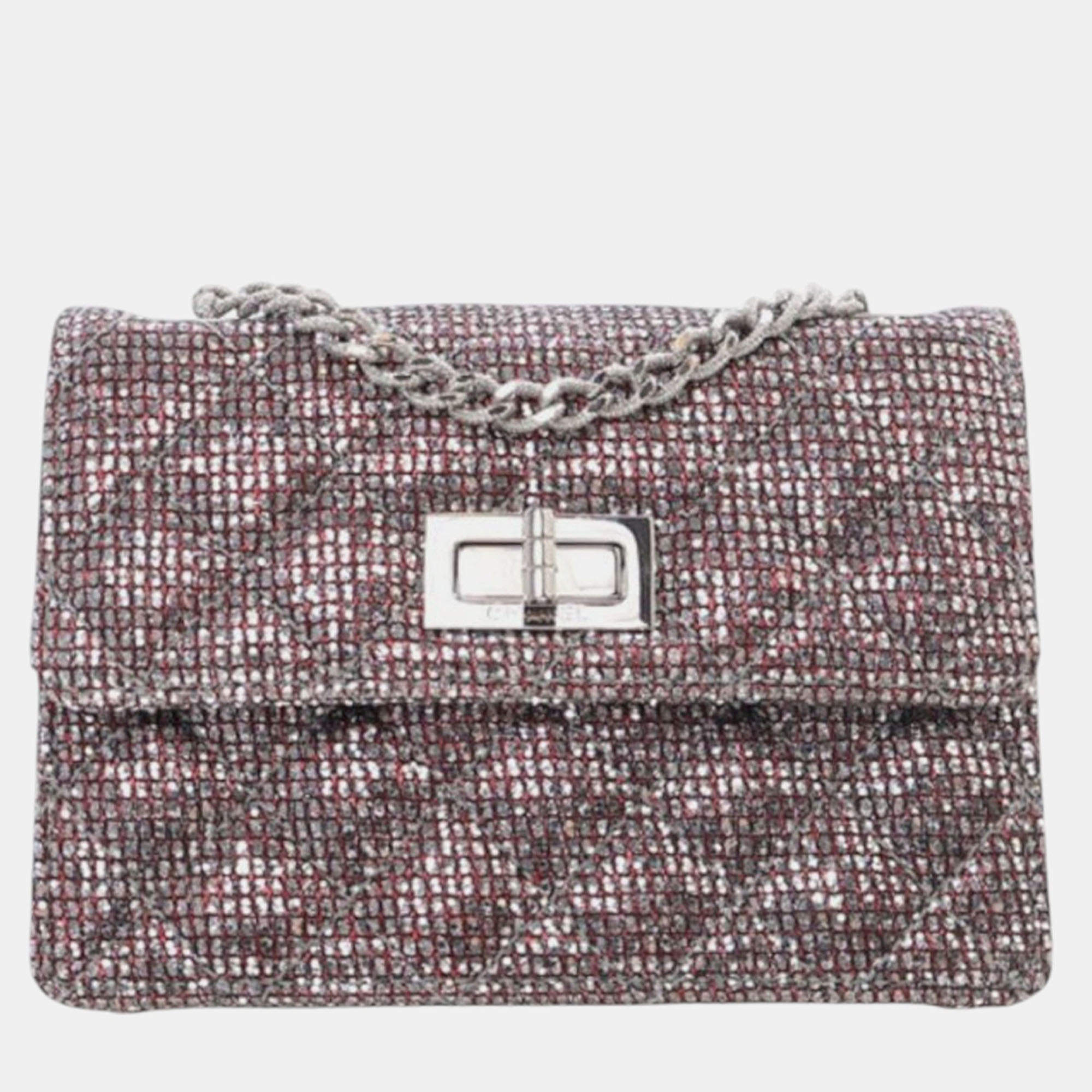 Pre Owned Chanel Mini Glitter Canvas Reissue 2.55 Flap